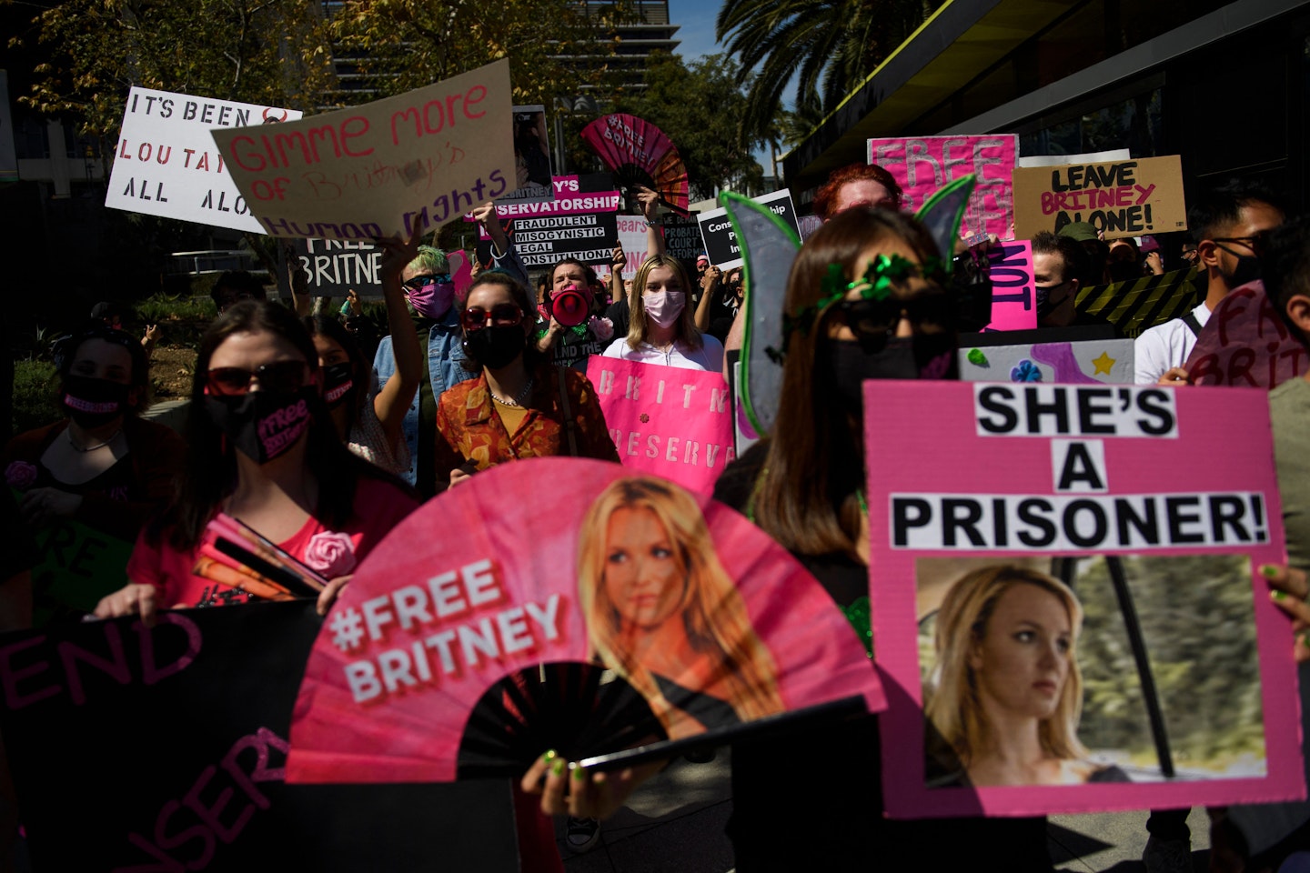 Protestors with Free Britney placards