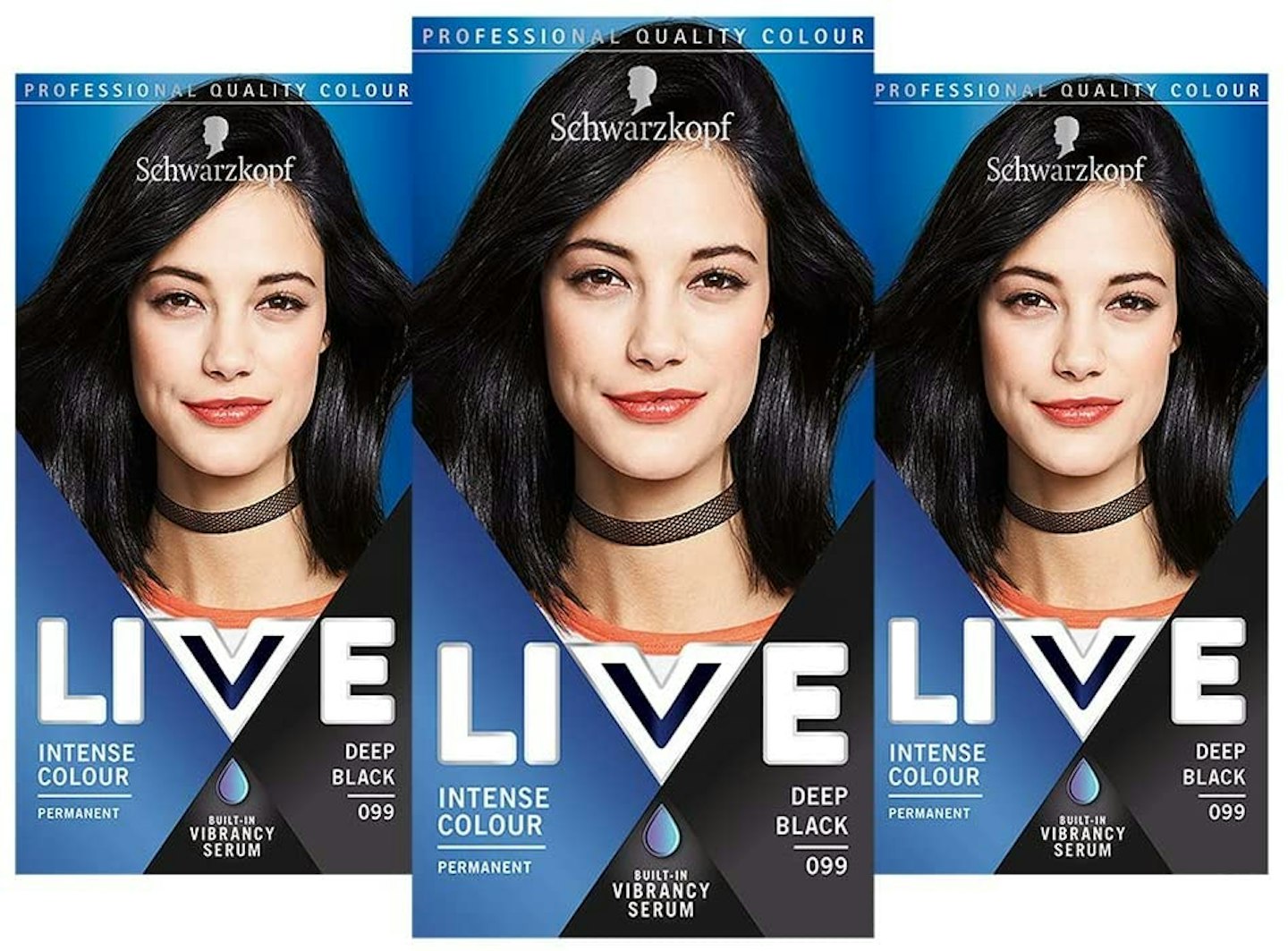 Schwarzkopf Live Intense Colour Permanent Hair Dye in Deep Black, 3-Pack