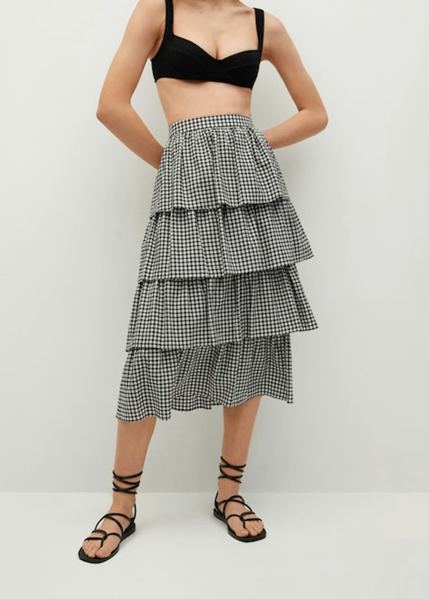 Mango, Ruffle Gingham Check Skirt, WAS £49.99 NOW £39.99