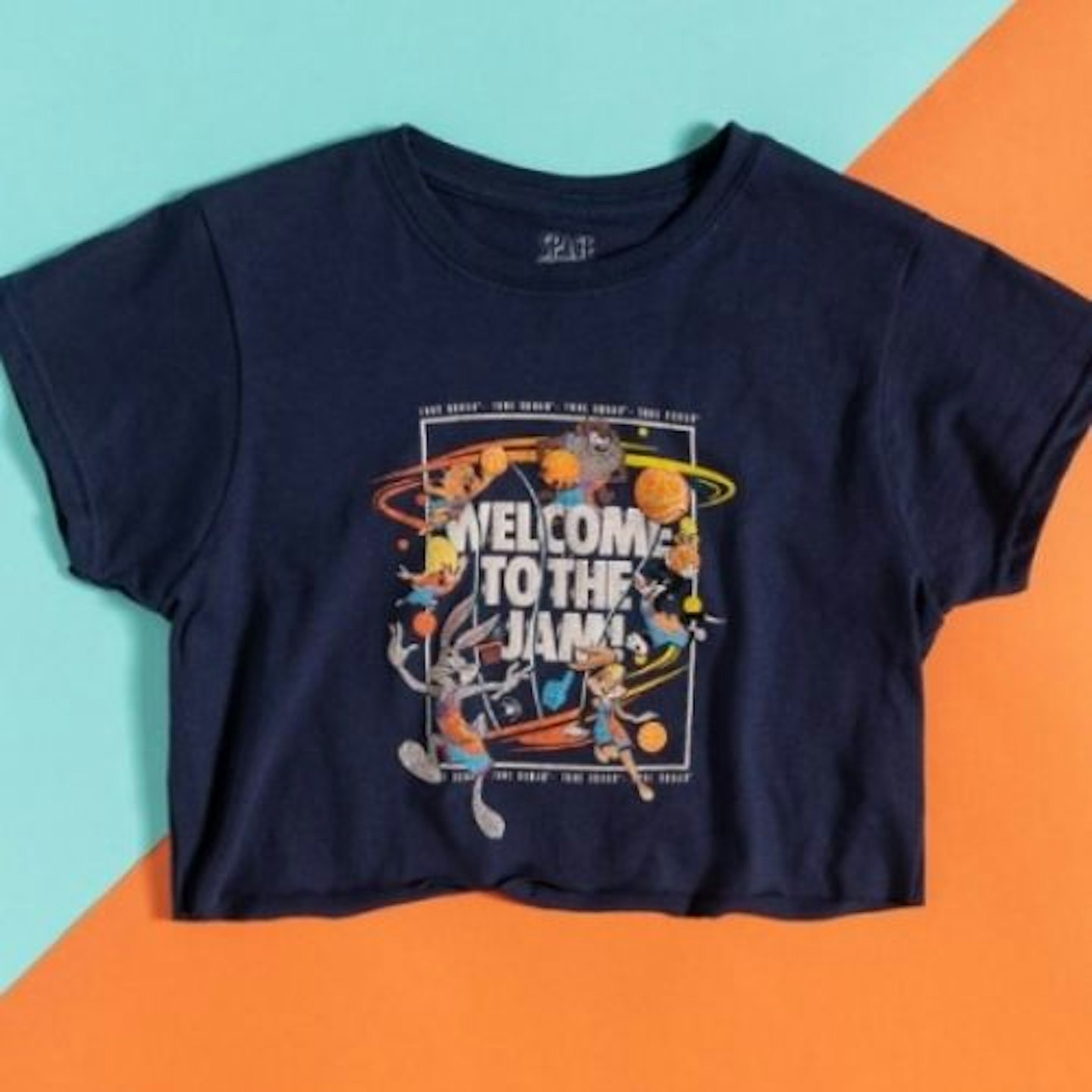 Women's Navy Cropped Space Jam 2 Welcome To The Jam T-Shirt