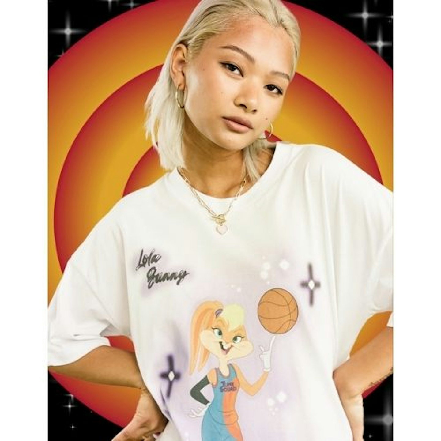 ASOS DESIGN X Looney Tunes Space Jam Lola Bunny spray paint t-shirt