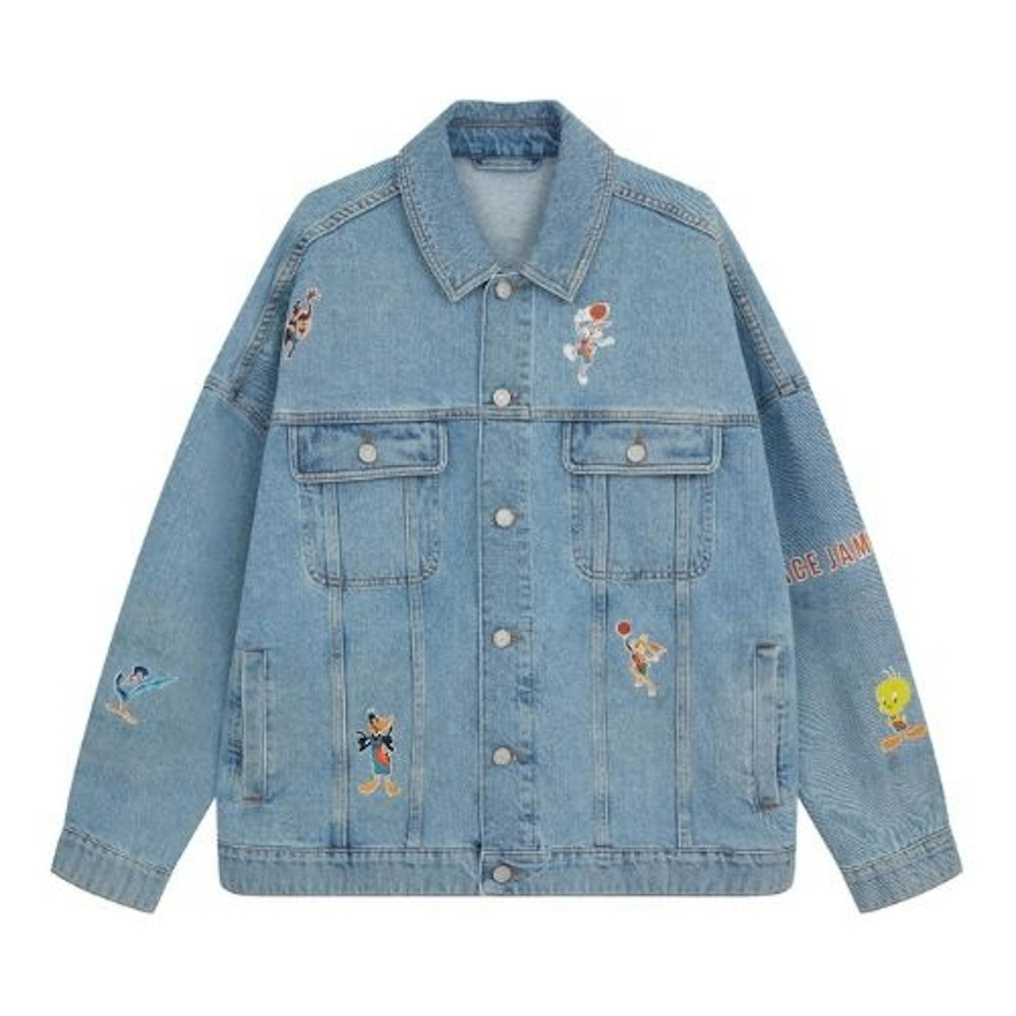 ASOS DESIGN Space Jam 2 oversized western denim jacket with print logo