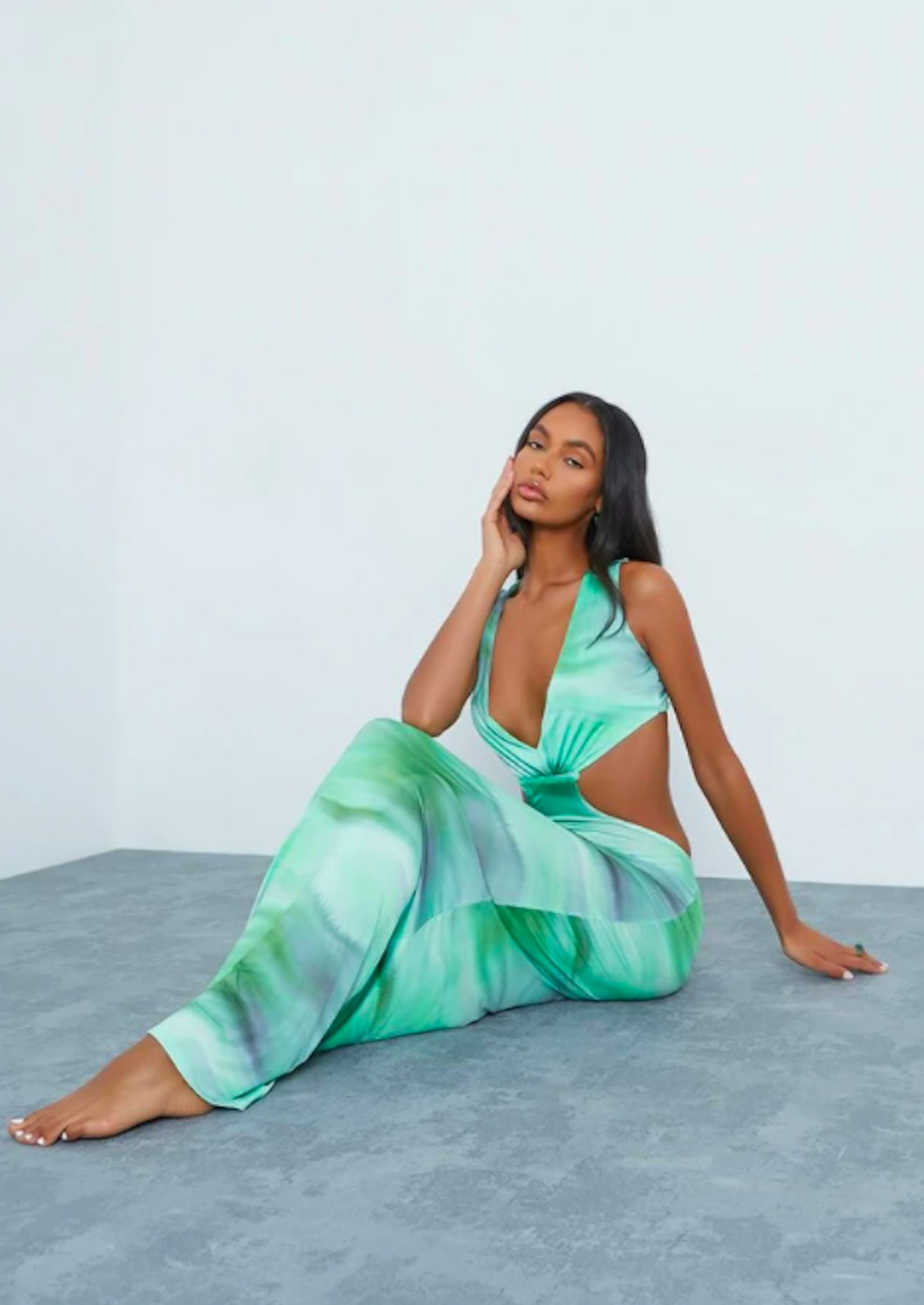 Green Slinky Plunge Cut Out Maxi Dress