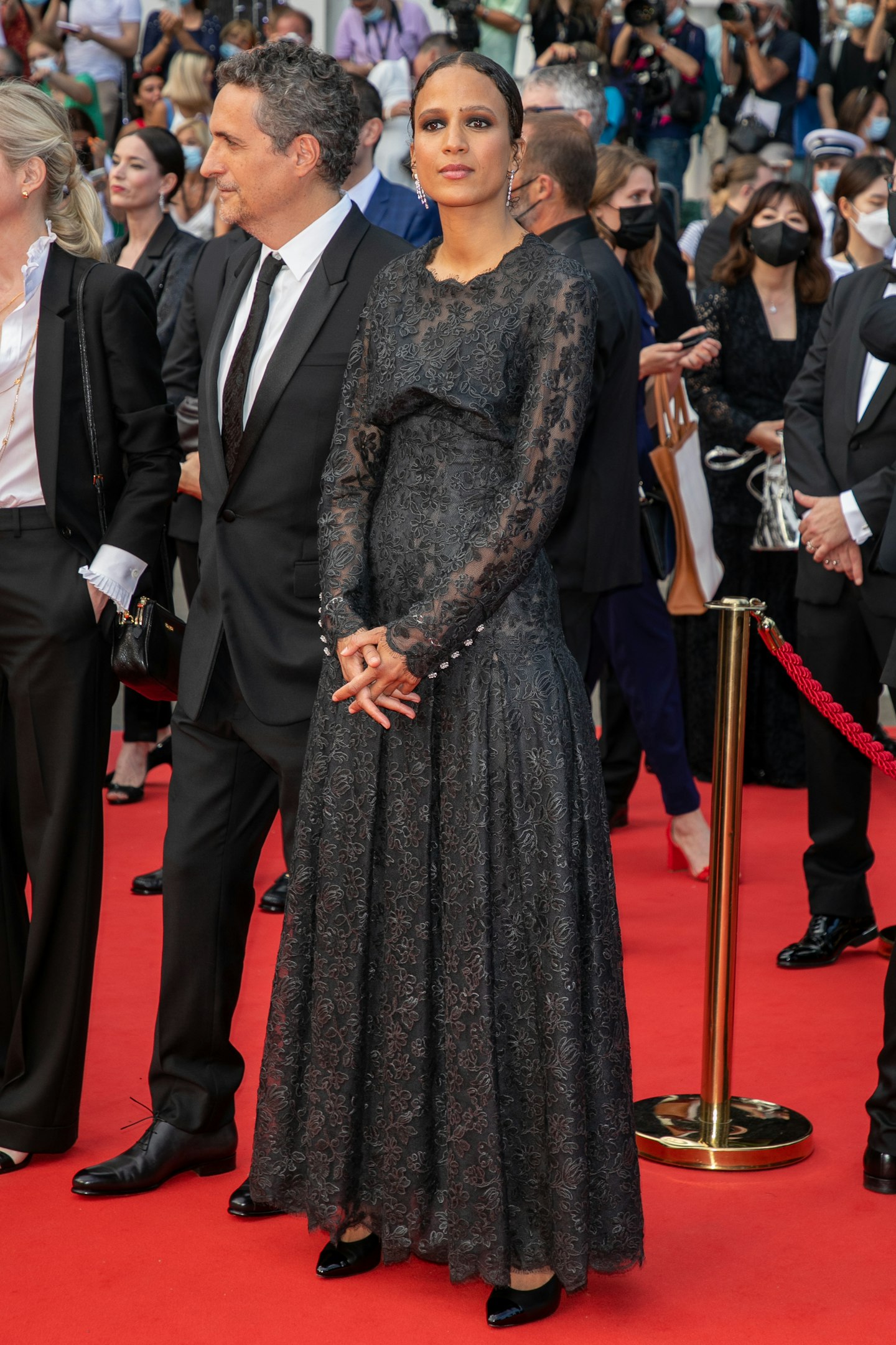 Mati Diop in a lace Chanel dress