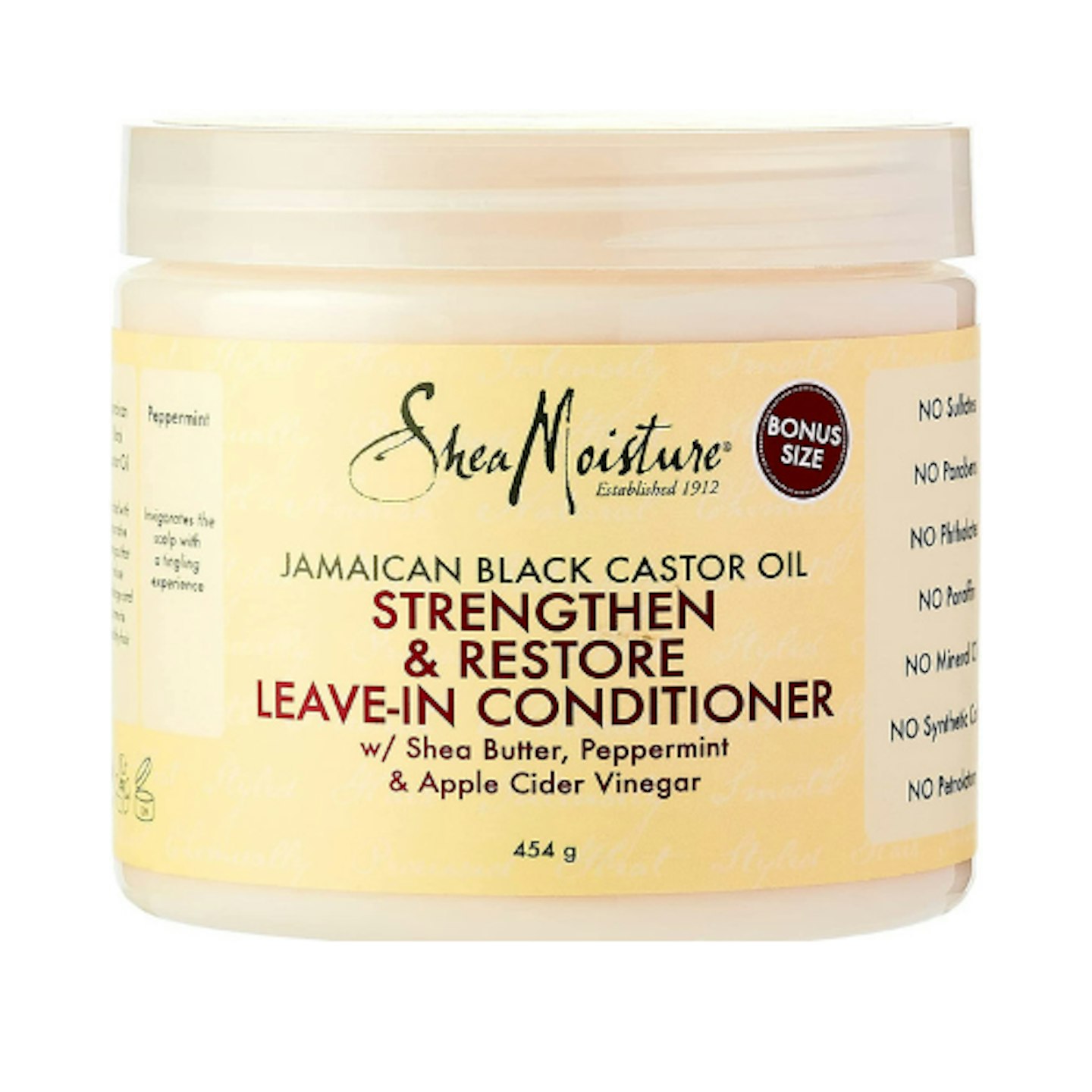 Shea Moisture Jamaican Black Castor Oil Strengthen & Restore Leave-In Conditioner on white background