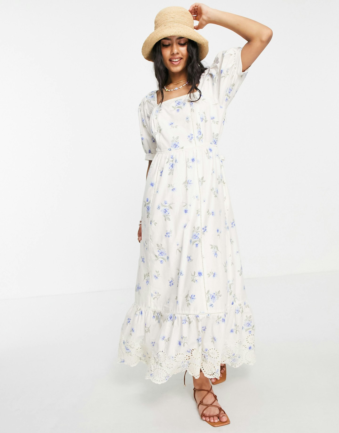 asos Nobody's Child maxi smock dress in printed broderie detail
