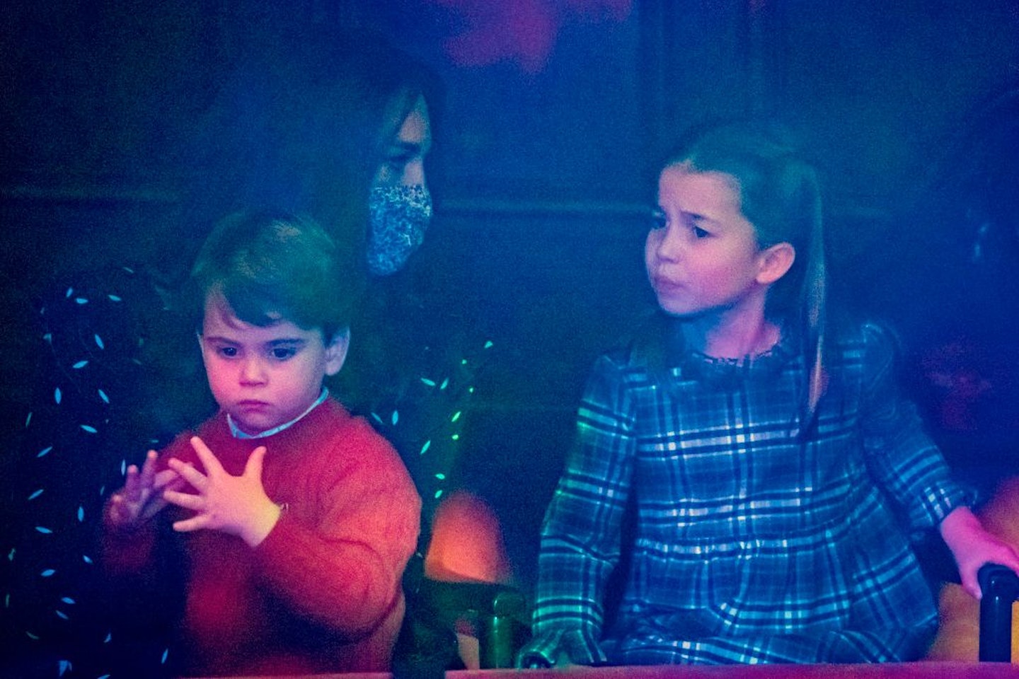 Prince Louis and Princess Charlotte during a special pantomime performance of The National Lotterys Pantoland