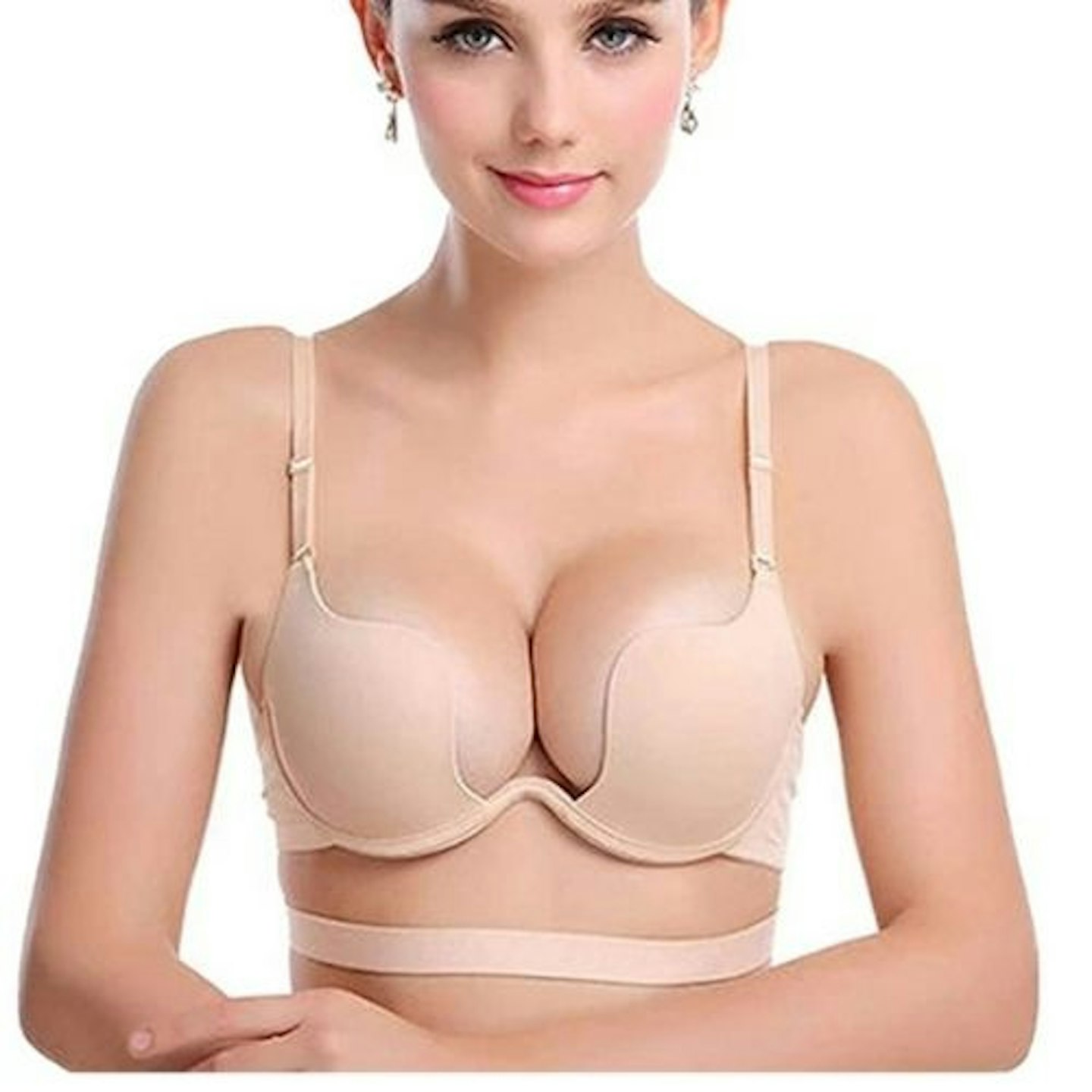 Spencer Womens Push Up Plunge Sticky Adhesive Bra Reusable Deep U-Shaped  Strapless Backless Breast Lifting Bra (Beige,B Cup)