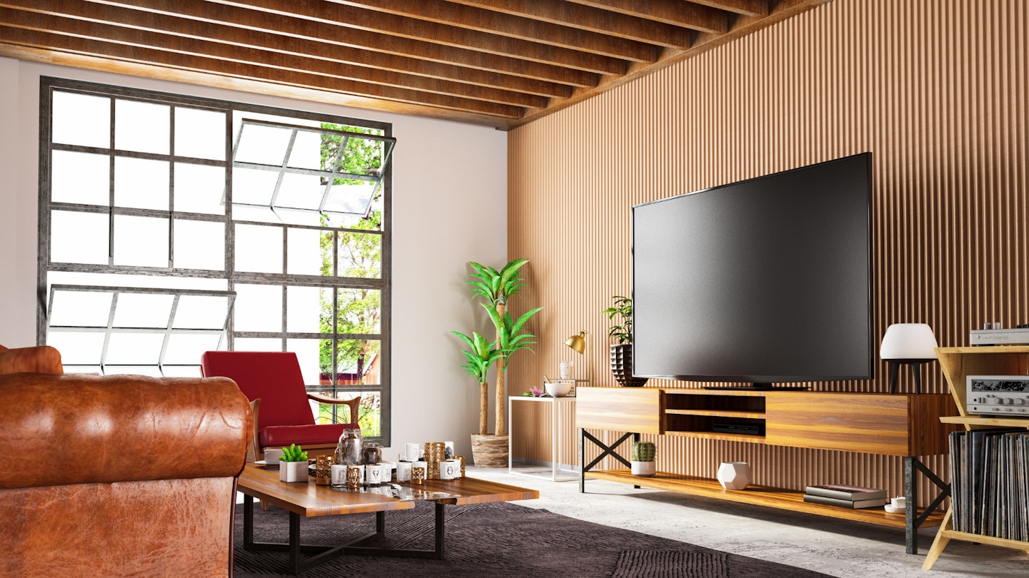 A large smart TV in a living room setting