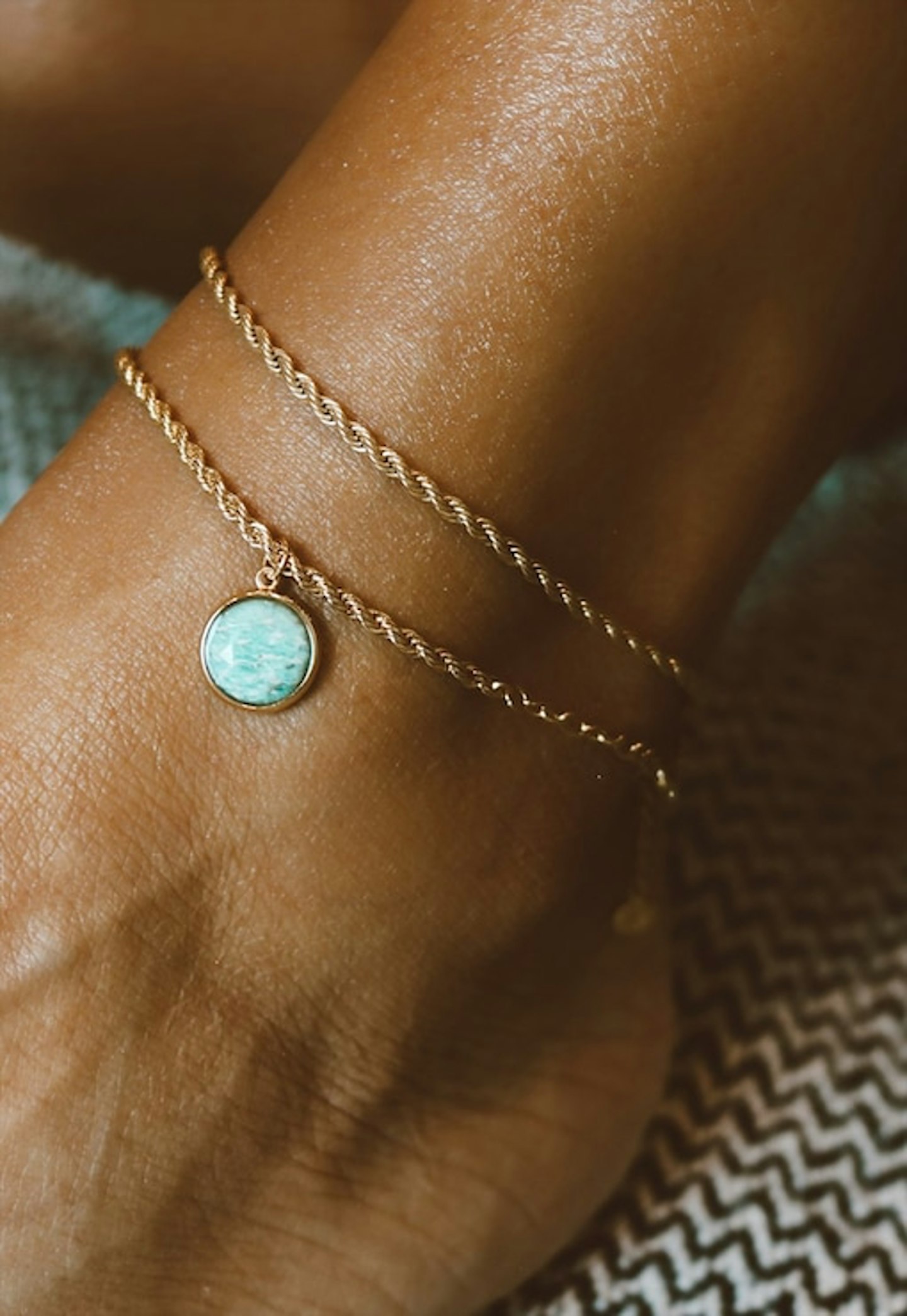 Feather & Chain, Terra Gold Amazonite Anklet, £59