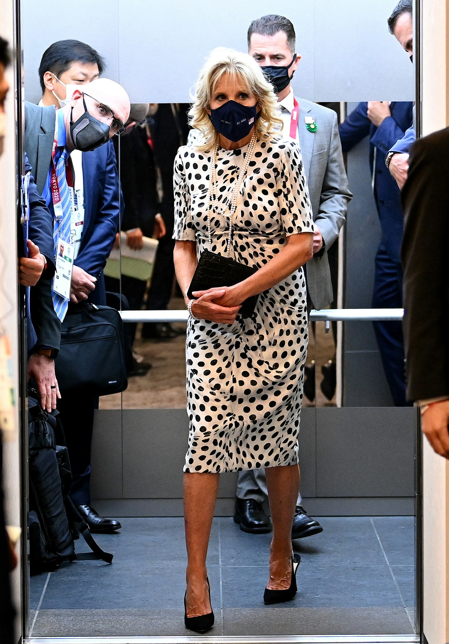 Jill Biden wearing Brandon Maxwell at the Olympics Opening Ceremony 