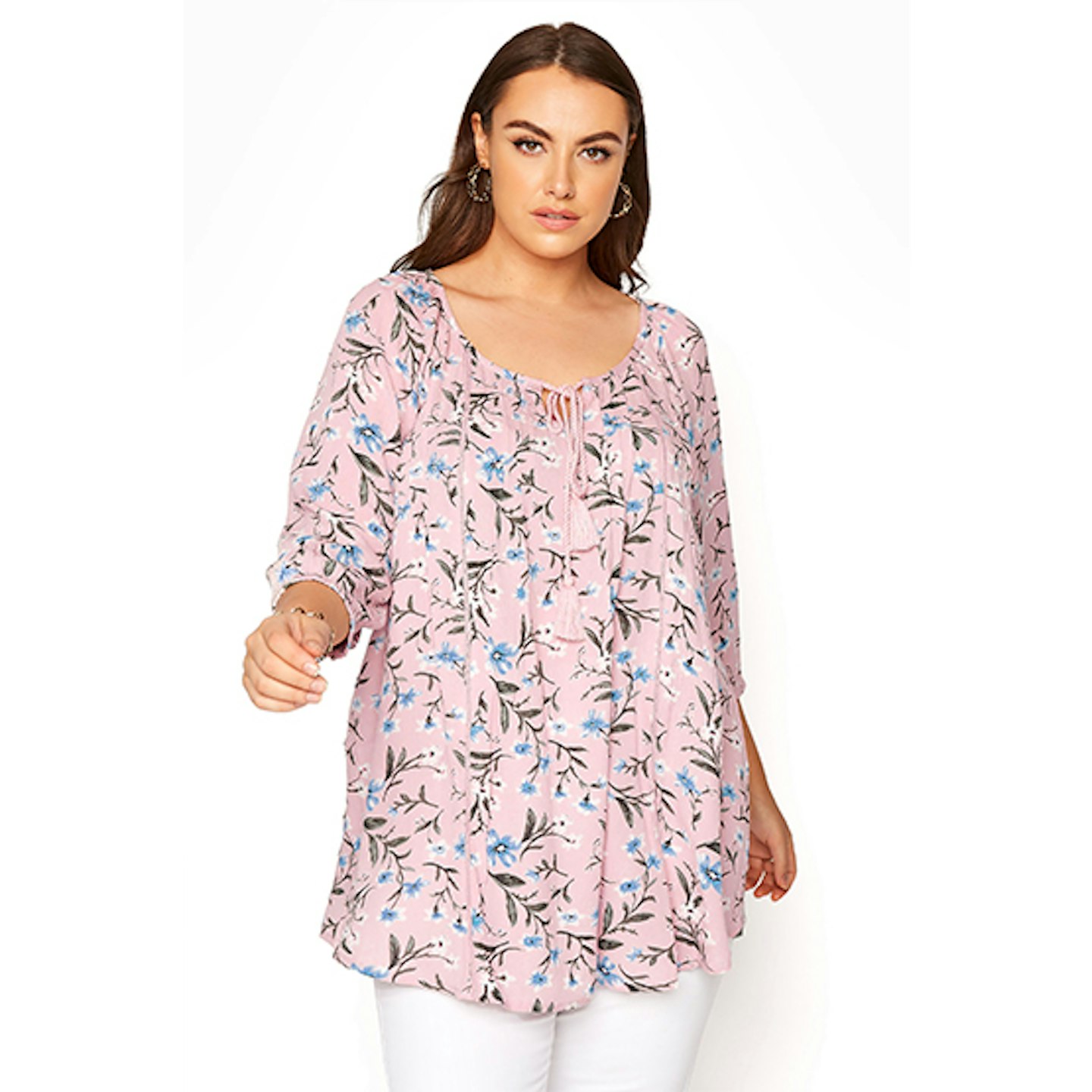 Pink Floral Tie Front Gypsy Top