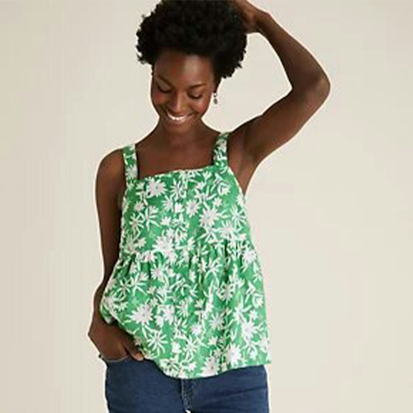 Pure Linen Floral Button Detail Cami Top