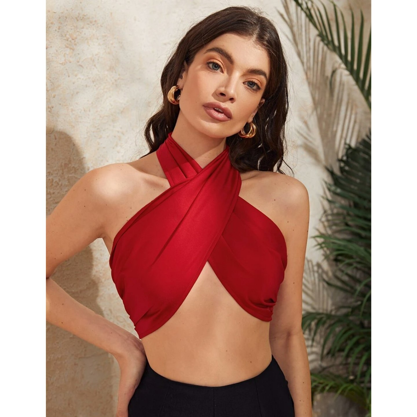 red wrap top