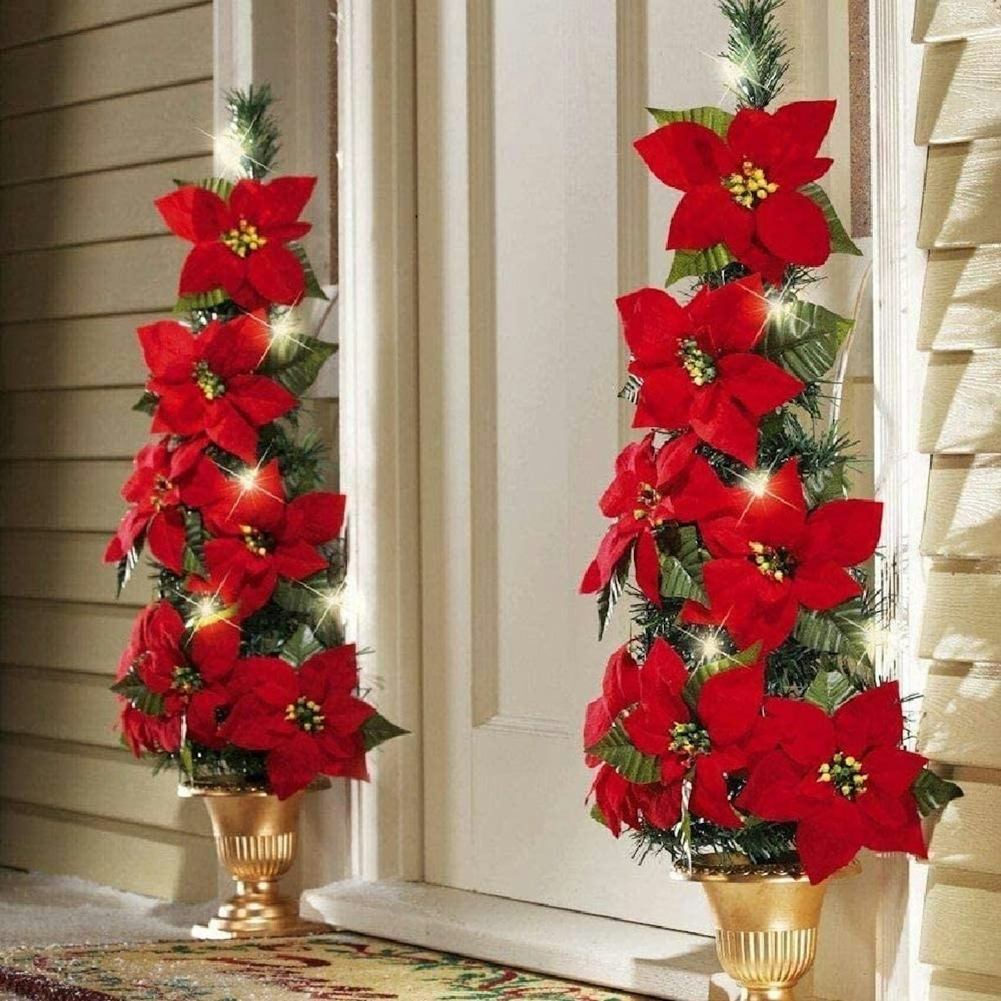 2 Pack Lighted Artificial Red Poinsettia Christmas Garland