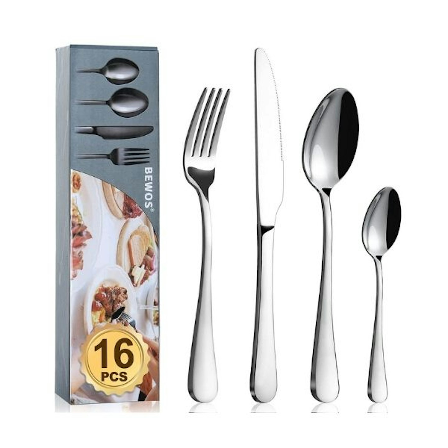 BEWOS 16-Piece Stainless Steel Flatware Set