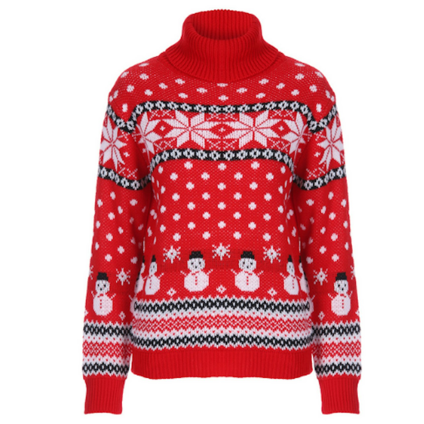 Womens Red Roll Neck Christmas Jumper