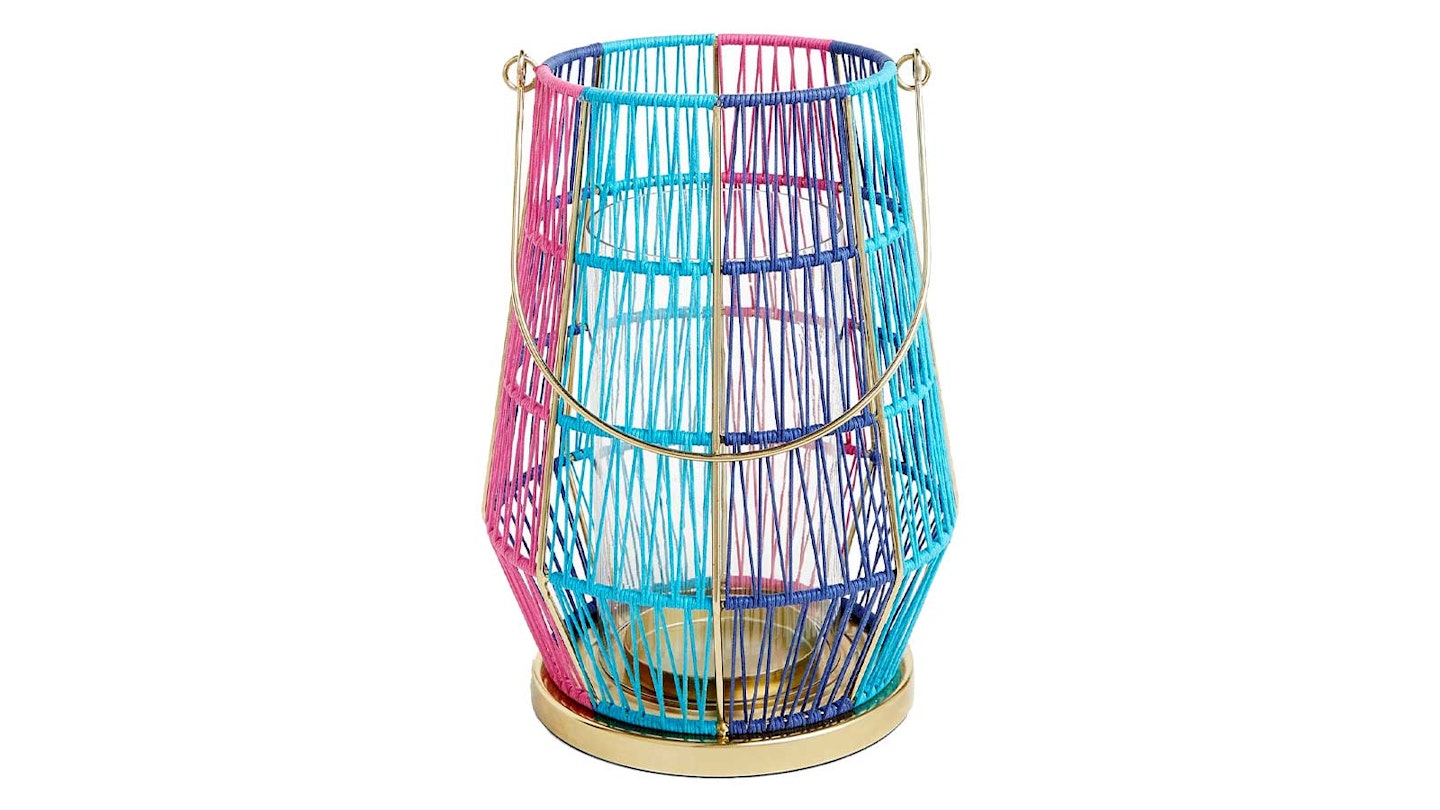 pink and blue outdoor lantern