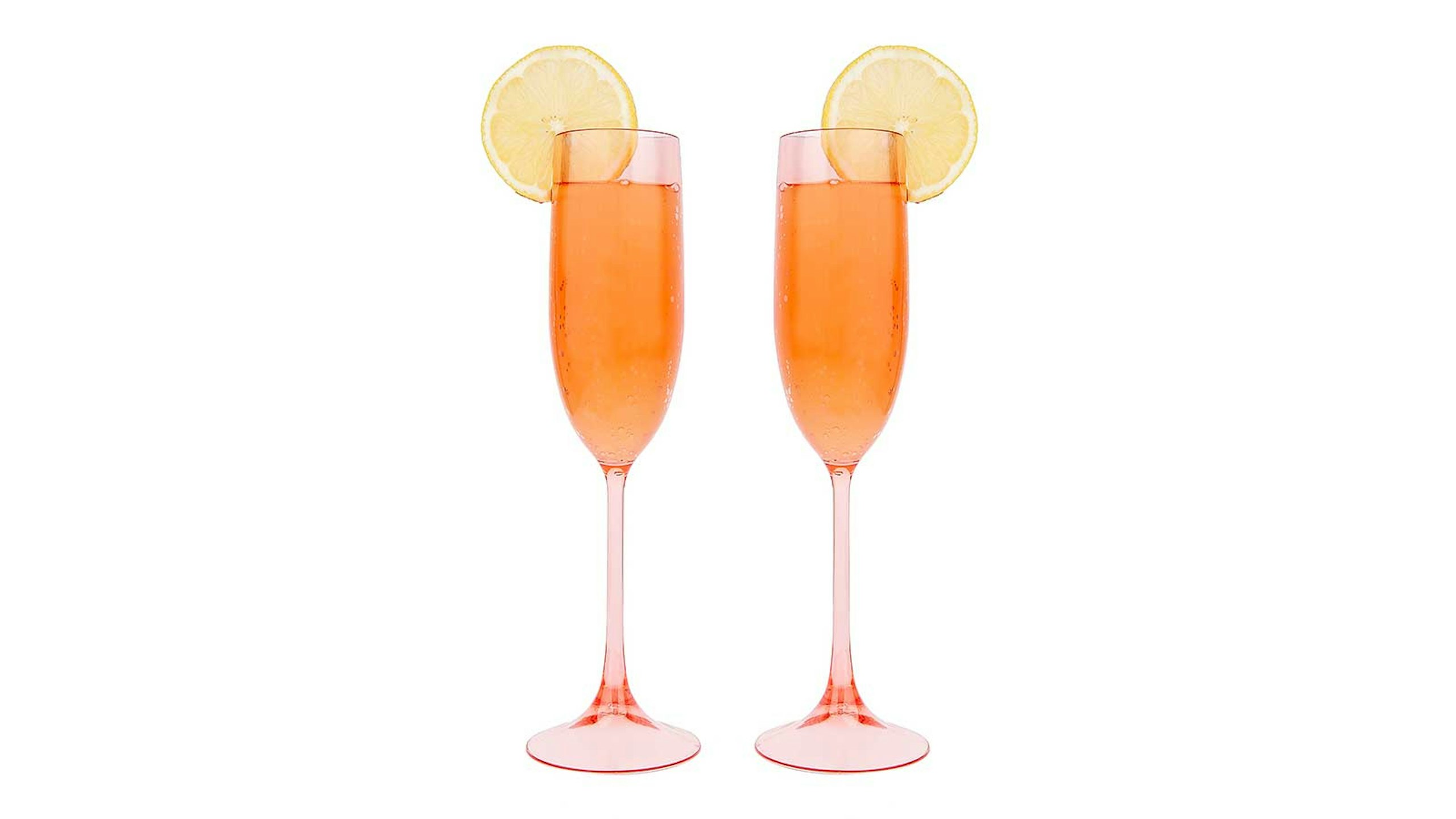 plastic flutes with bubbles and lemon slices