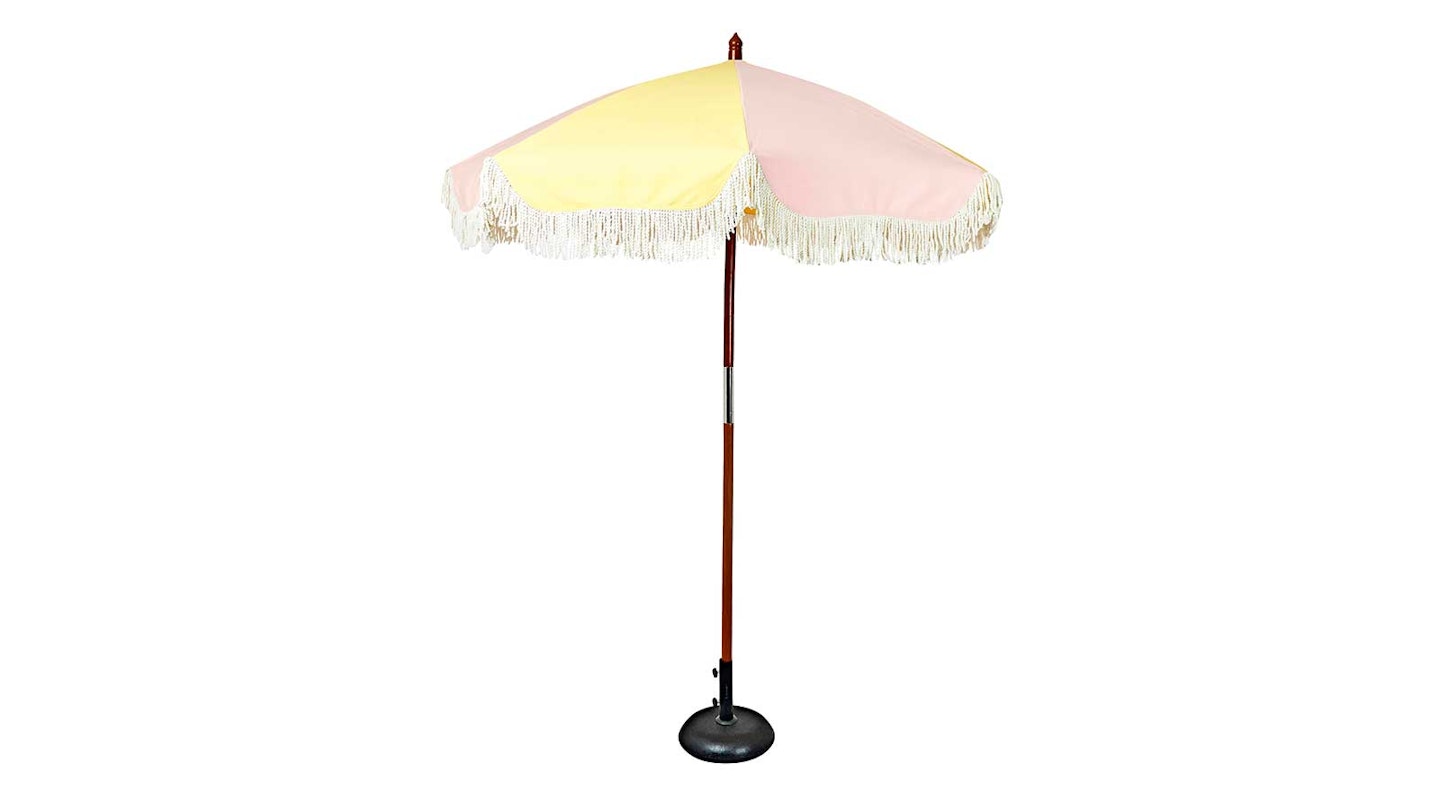 pink and yellow garden parasol