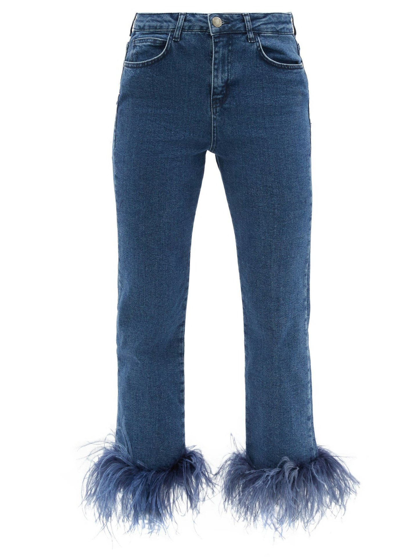 16Arlington, Feather-Trimmed Cropped Denim Jeans, £395