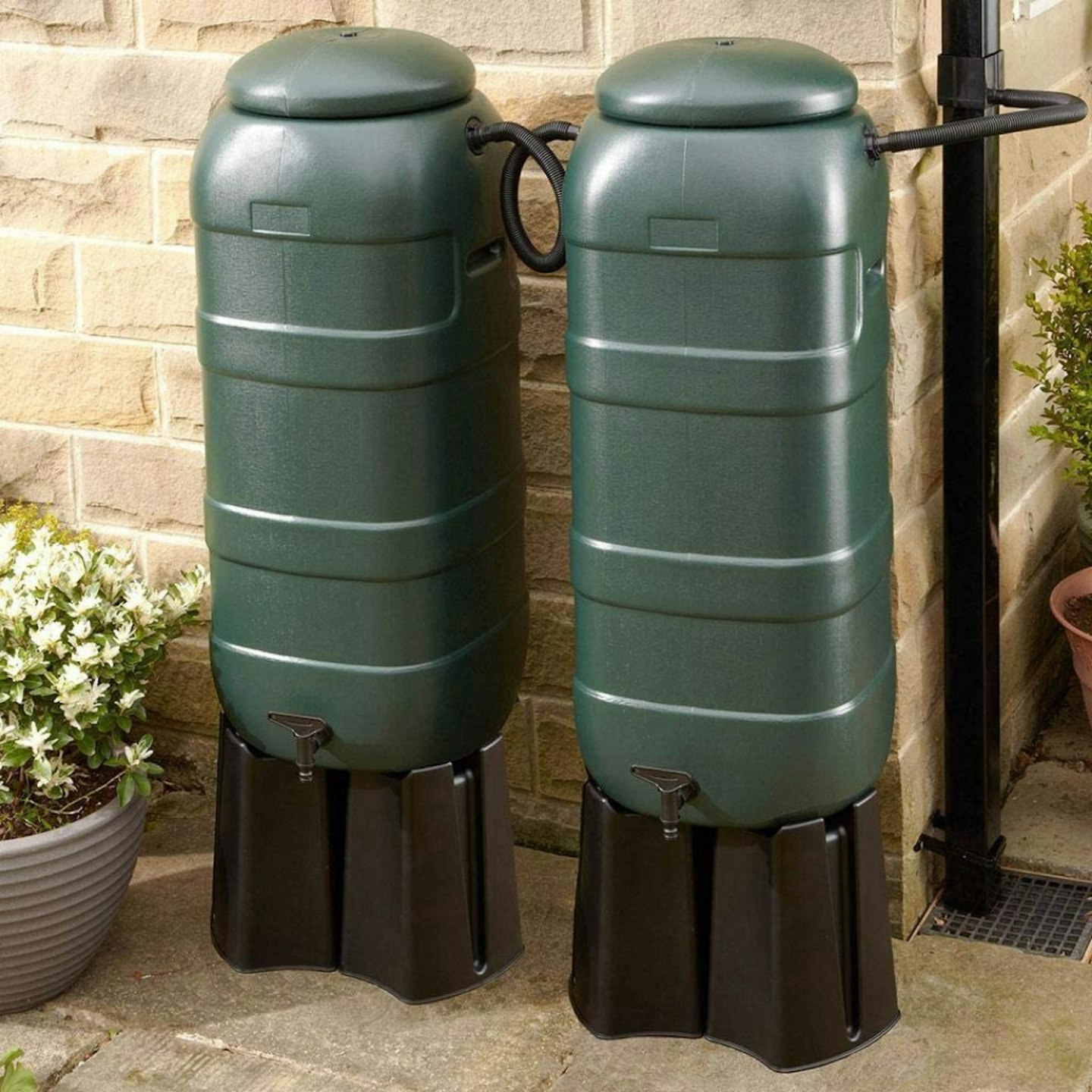 Rainsaver Mini 100 litre Green Water Butt Double Kit