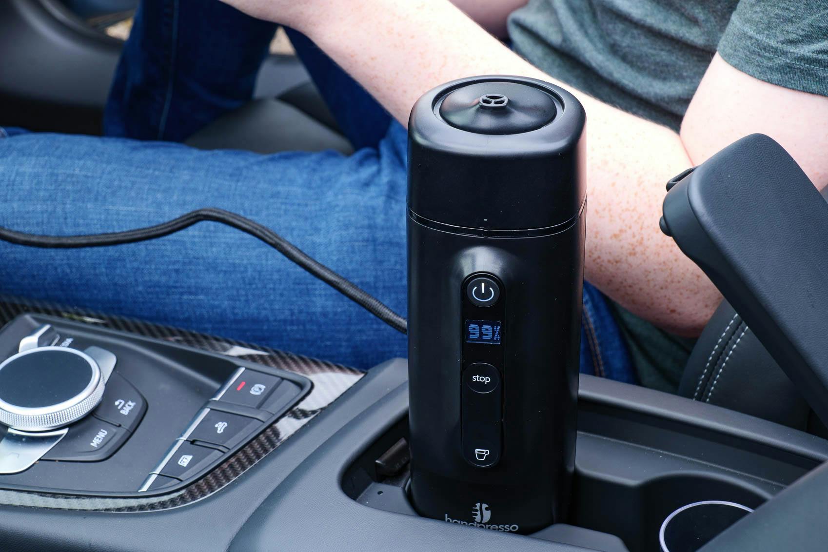 Handpresso Auto Capsule Portable Coffee Maker tested in an Audi R8