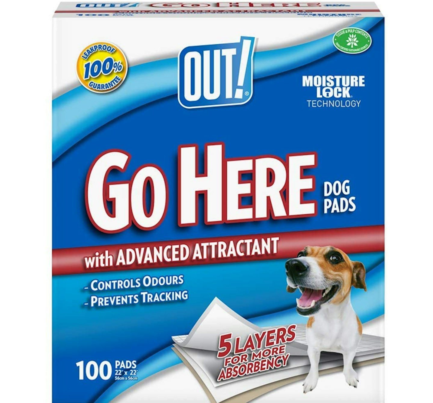Out! Go Here Absorbent Dog and Puppy Pads, Pack of 100