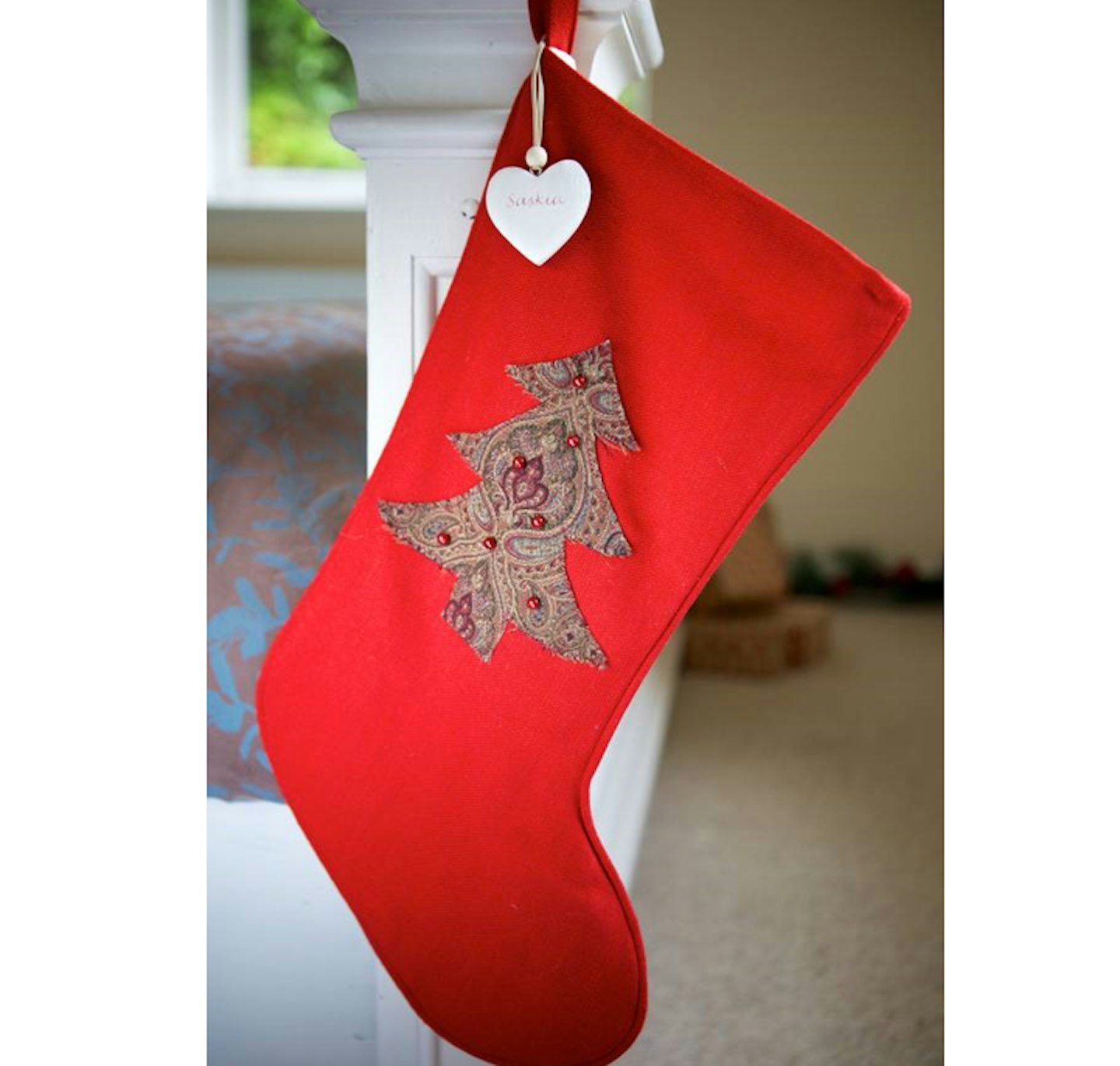 Personalised Red Vintage Christmas Tree Stocking by SANTA SACKS