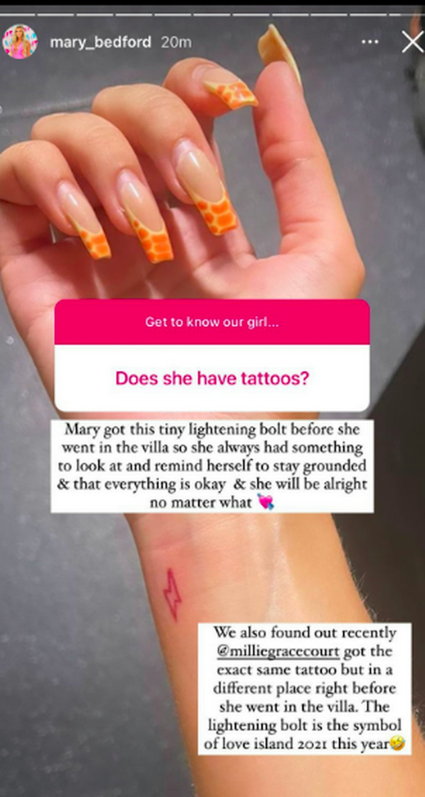 love island millie court mary bedford matching tattoos