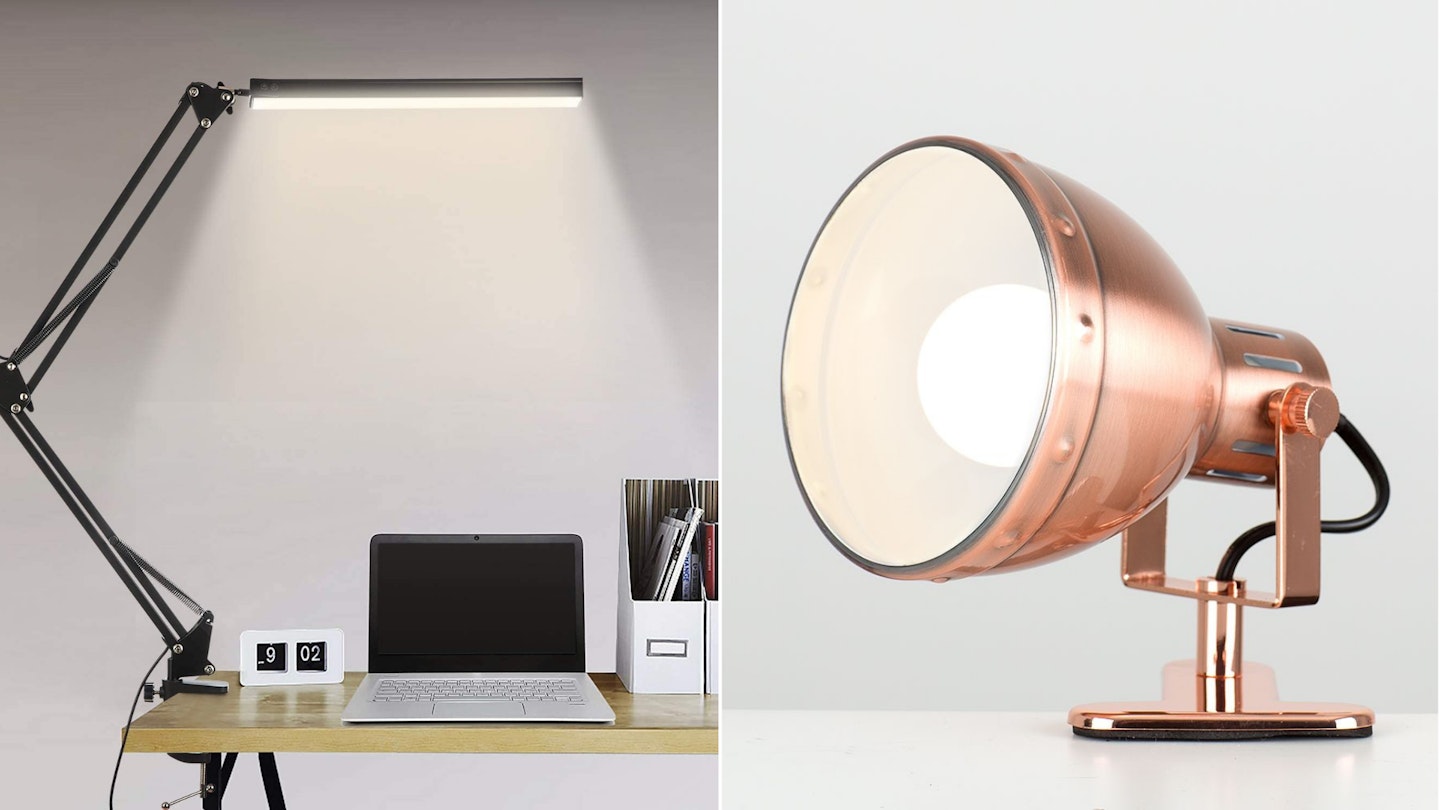 Clip-on lamps on a desk
