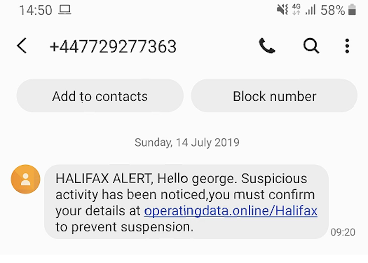 halifax scam text message