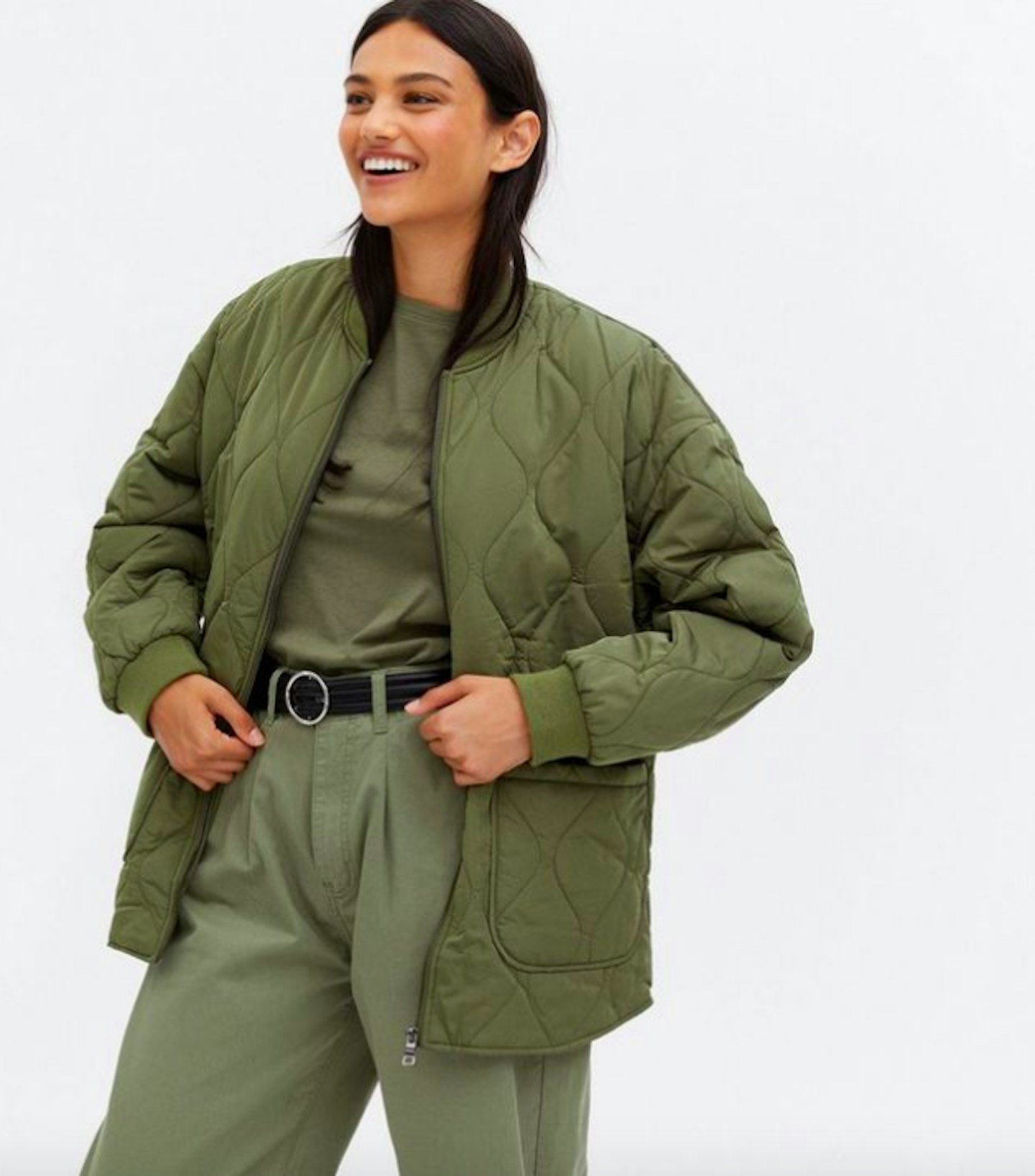 Khaki Quilted Zip Jacket