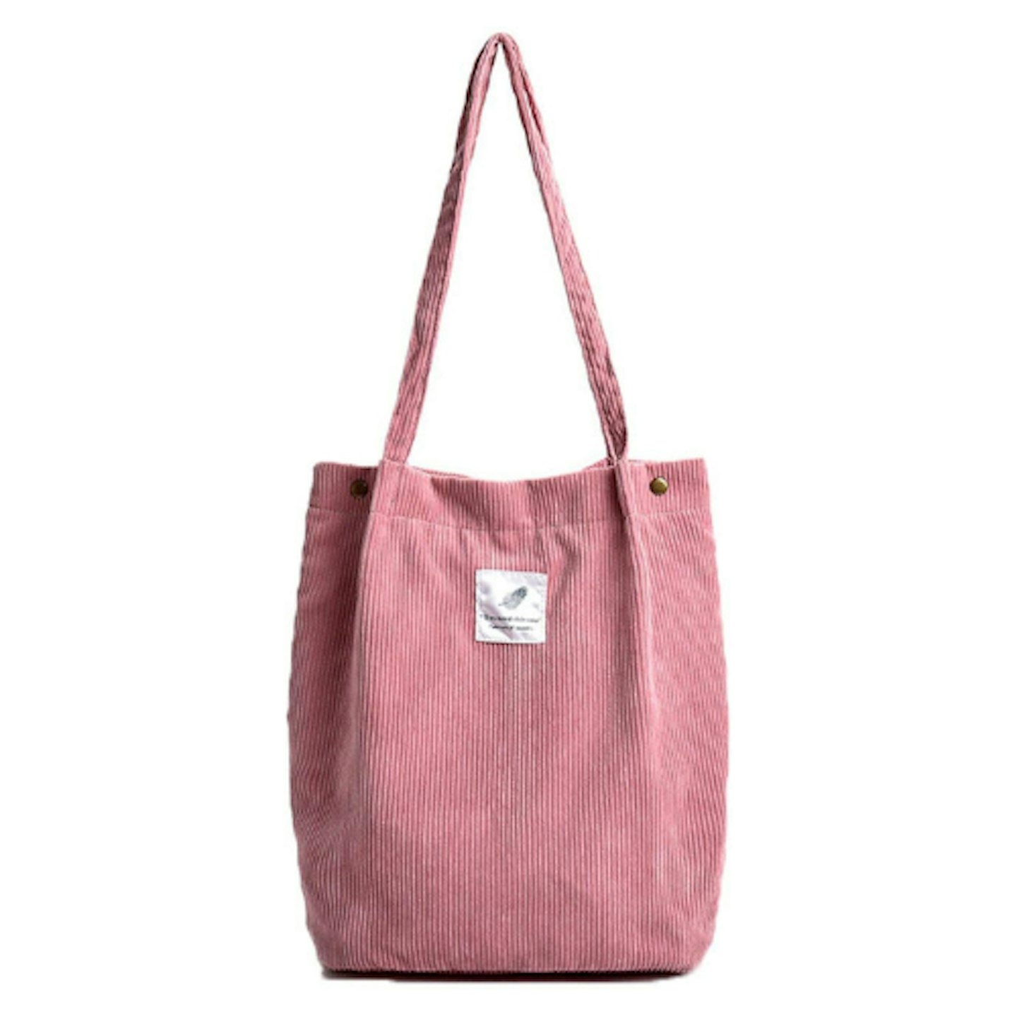 Pink corduroy tote bag on white background