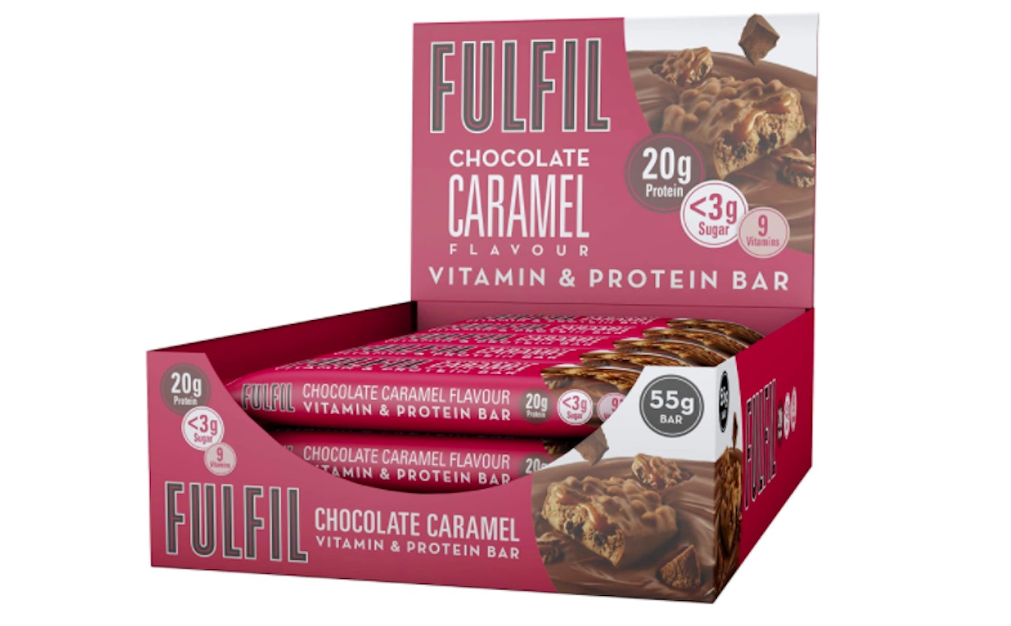 FULFIL Vitamin and Protein Bar (15 x 55g Bars) u2014 Chocolate Caramel Flavour