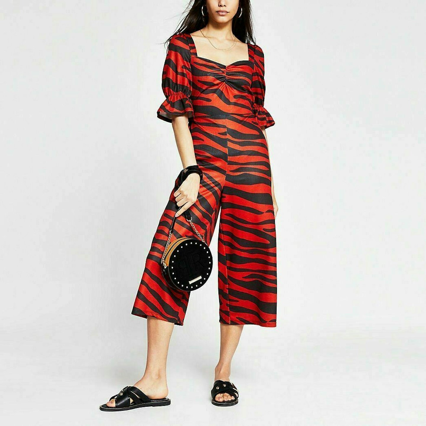 River Island, Red Tiger Print Sweetheart Neck Jumpsuit, £9