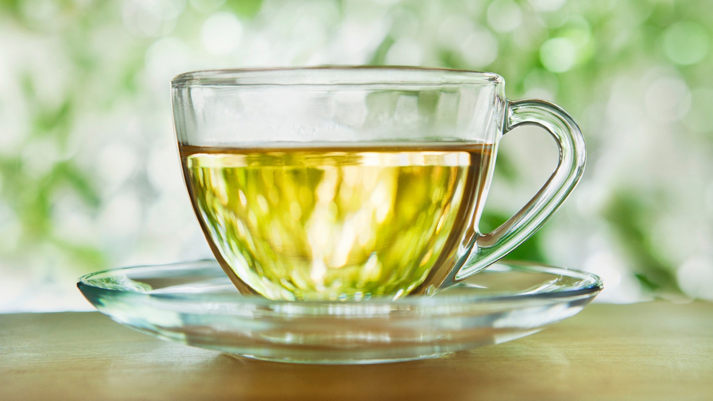 Herbal tea in glass mug