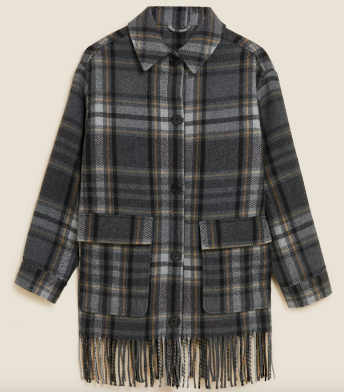 M&S, Checked Fringed Shacket With Wool, £79