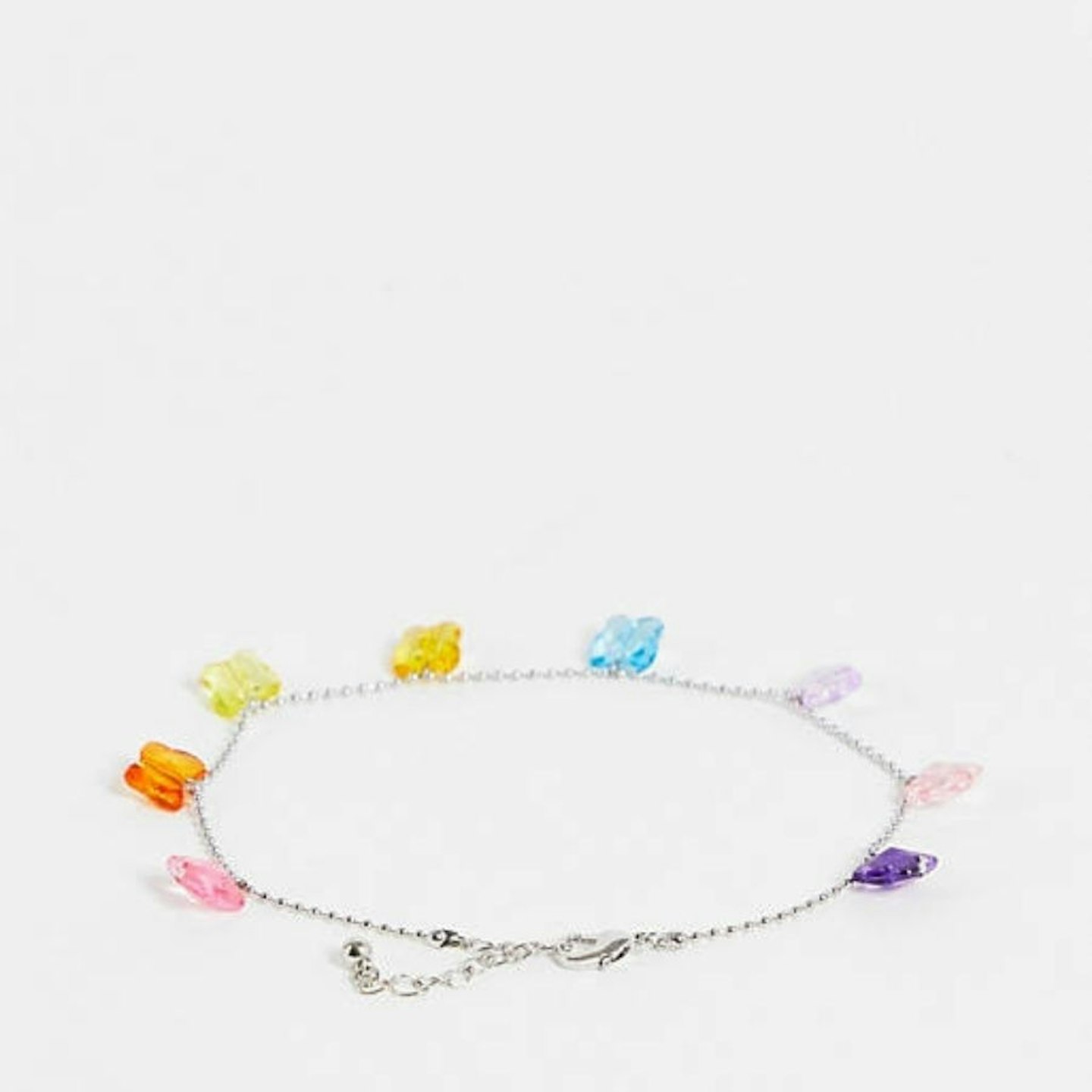 ASOS DESIGN anklet with plastic butterfly charms in silver tone