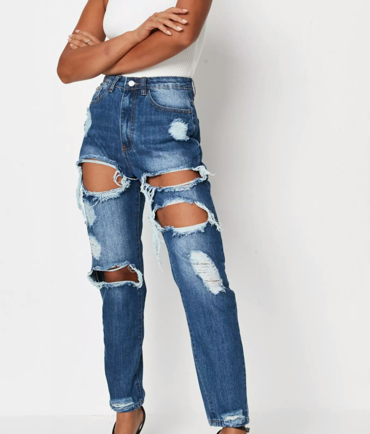 Blue riot high rise ripped rigid mom jeans
