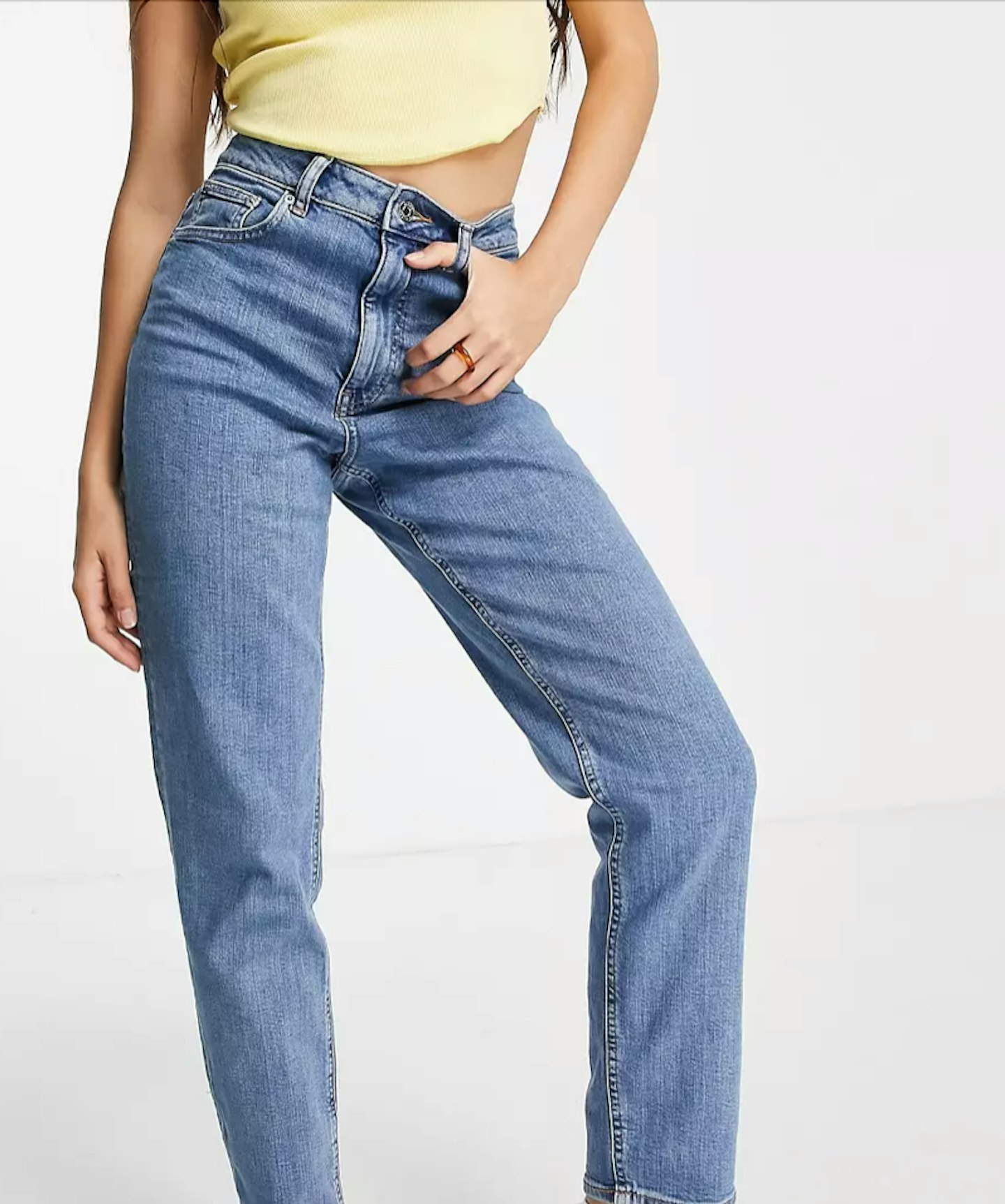 ASOS DESIGN high rise farleigh 'slim' mom jeans in midwash