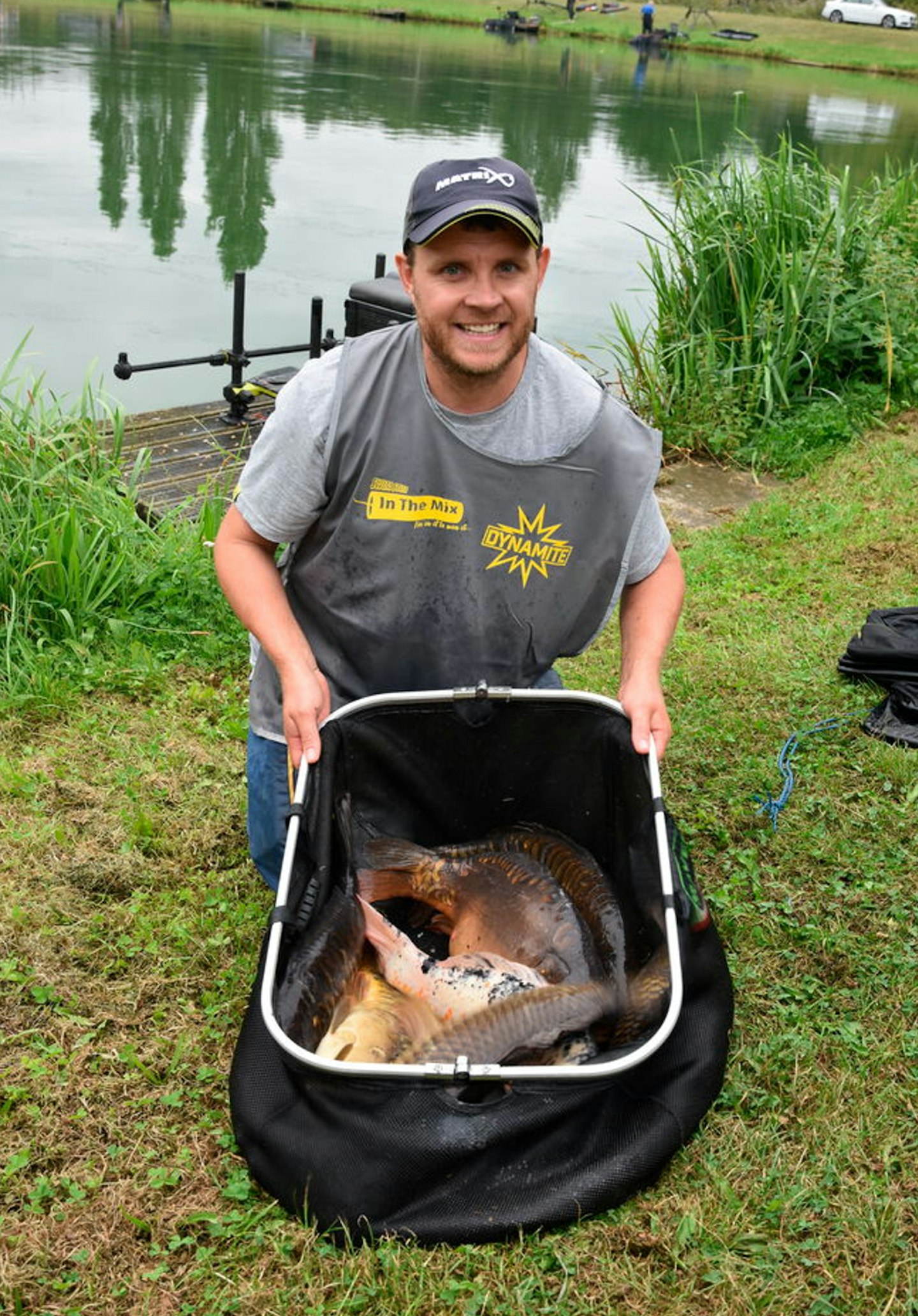 Matty with part of his 173-3-0 winner, taken shallow from Big Adams Lake Peg 36 (bottom) by slapping his rig and feeding pellets
