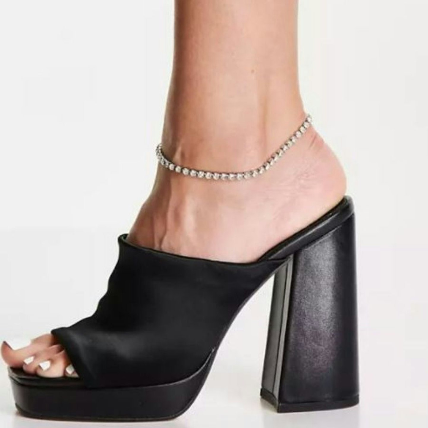 ASOS DESIGN anklet in crystal cup chain in silver tone