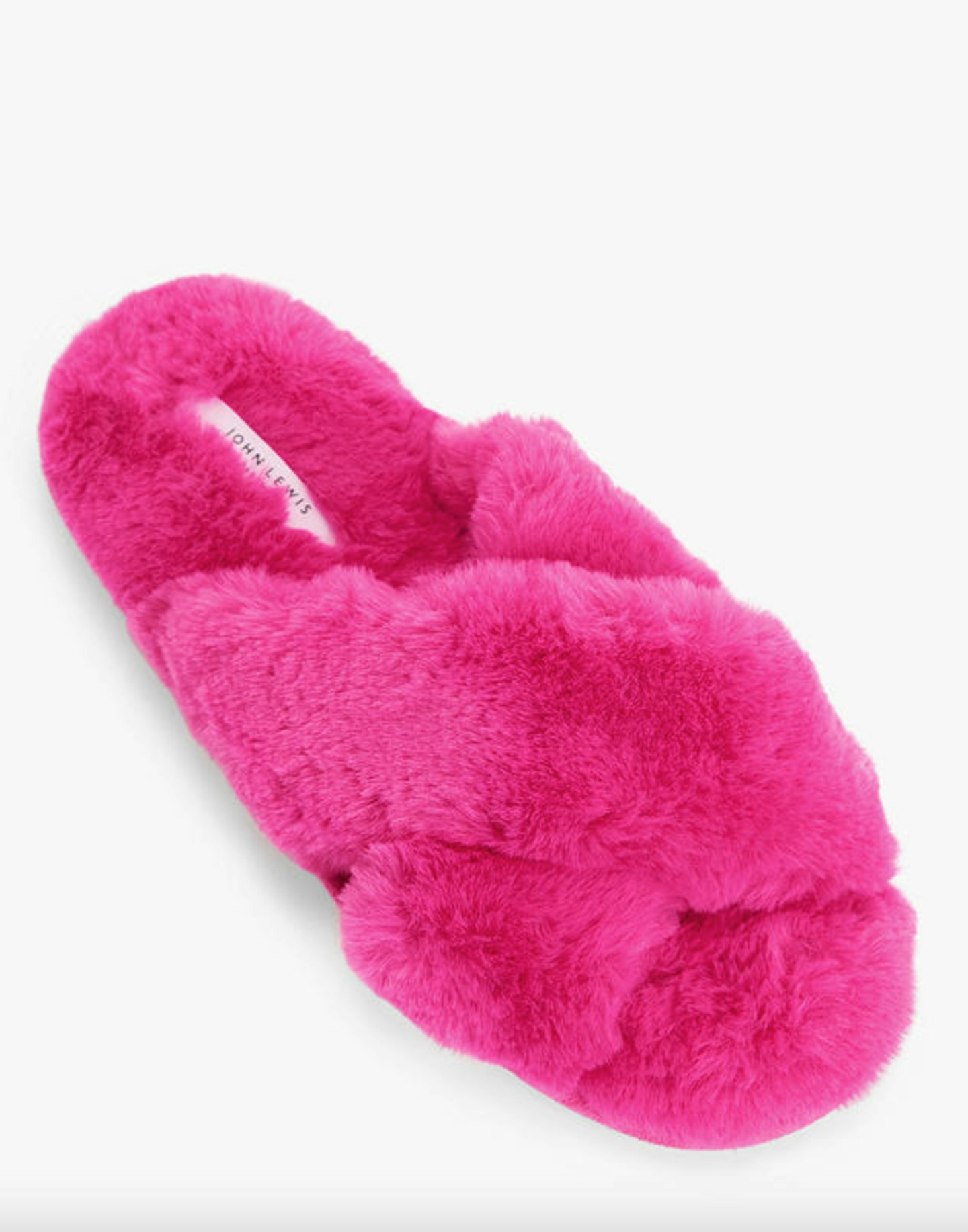John Lewis & Partners Cross Faux Fur Slider Slippers, Hot Pink