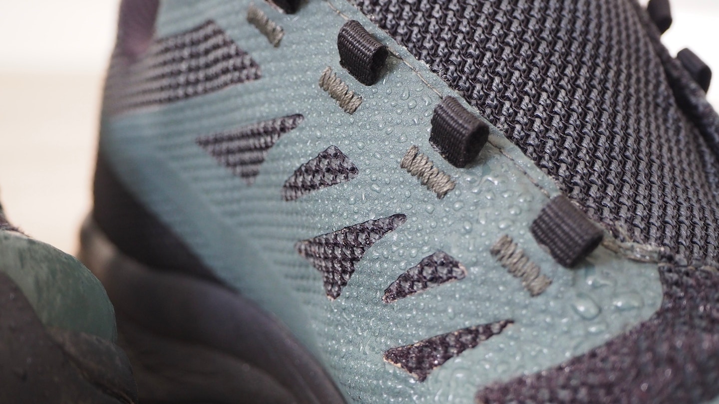 Water beading on Salomon Outline GTX shoes - walking boot waterproofers