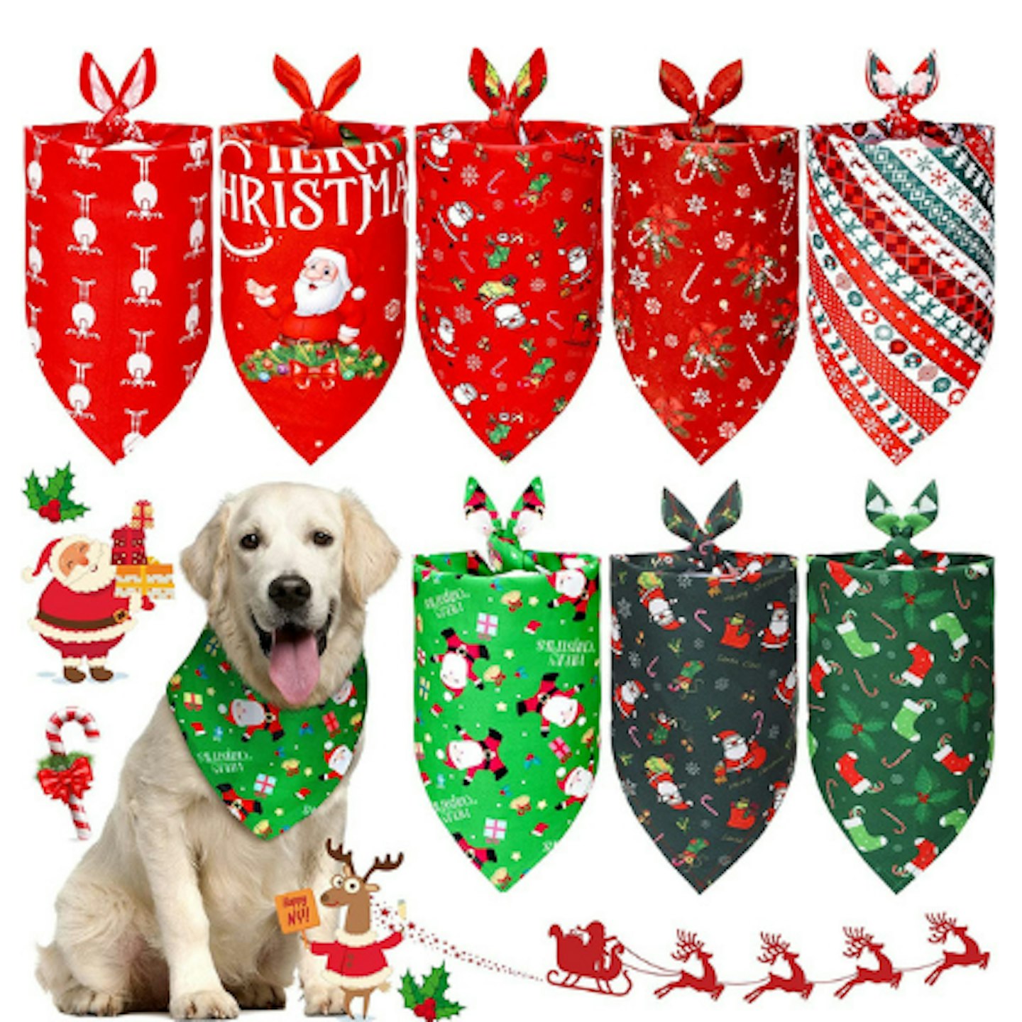 8 Pieces Christmas Dog Bandana