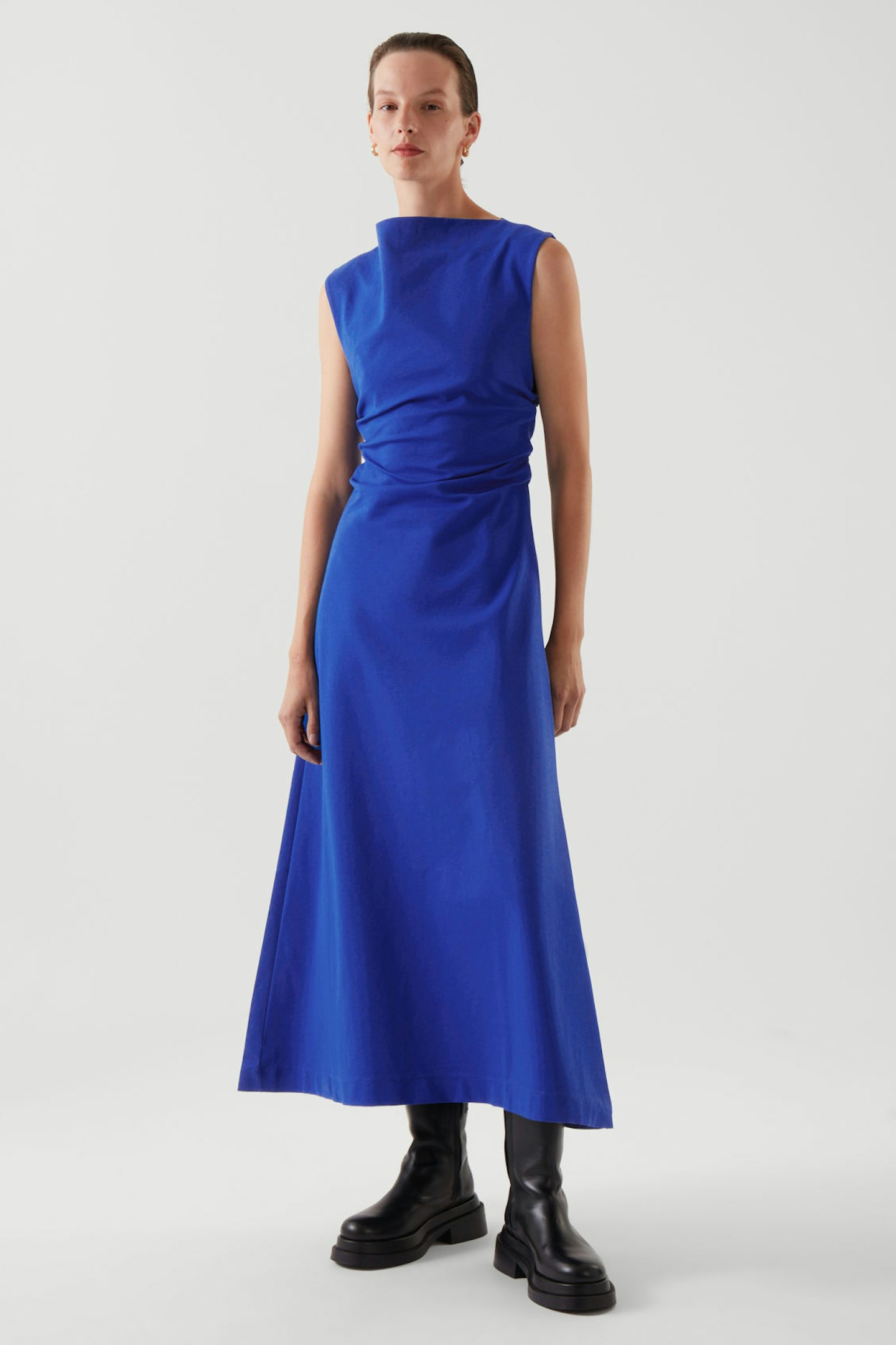 COS, Blue Gathered Midi Dress, £59