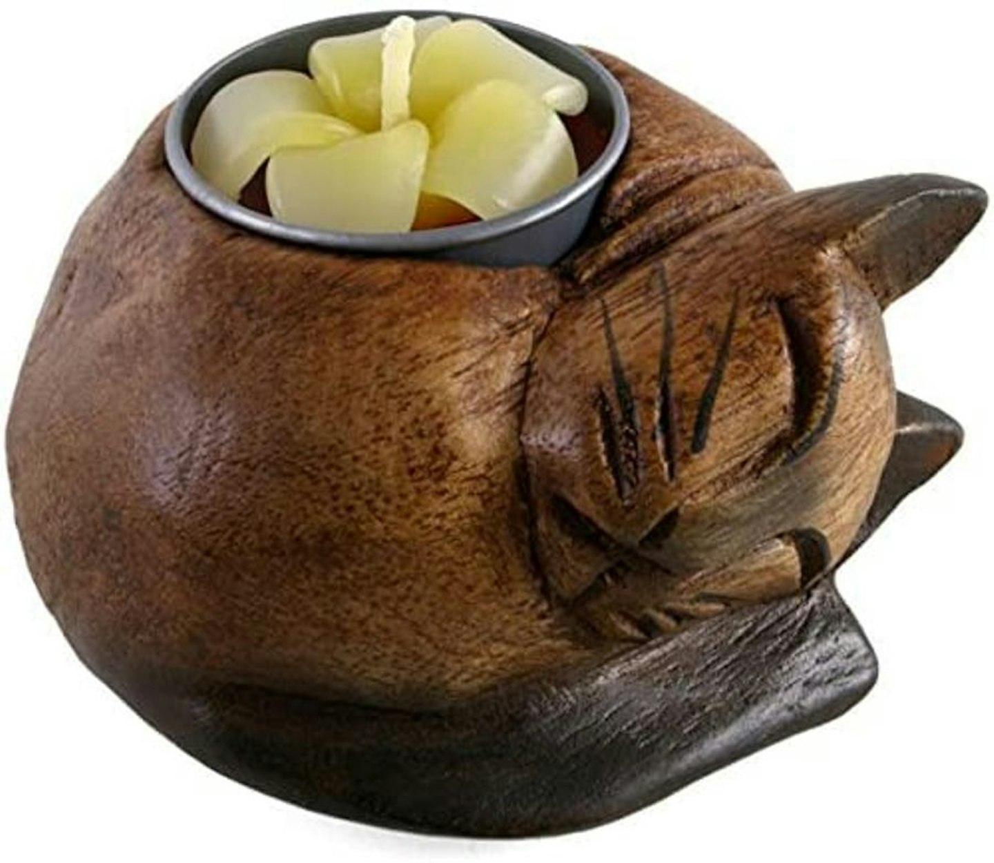 Curled Cat Wooden Tealight Holder