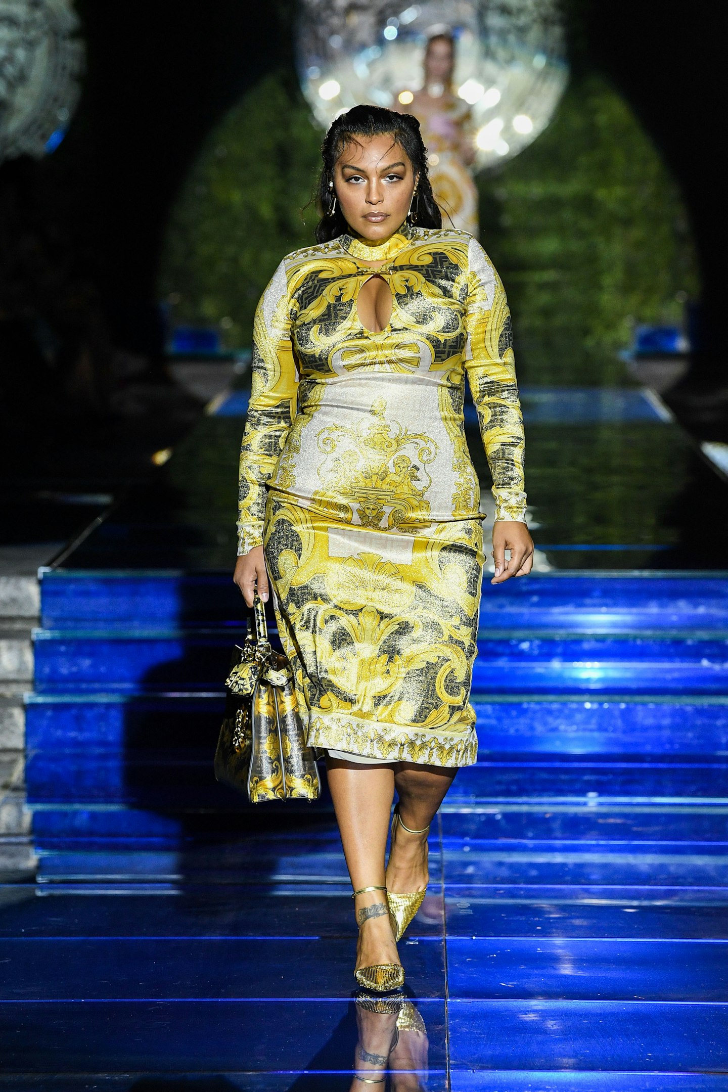Paloma Elsesser on the catwalk at Versace by Fendi