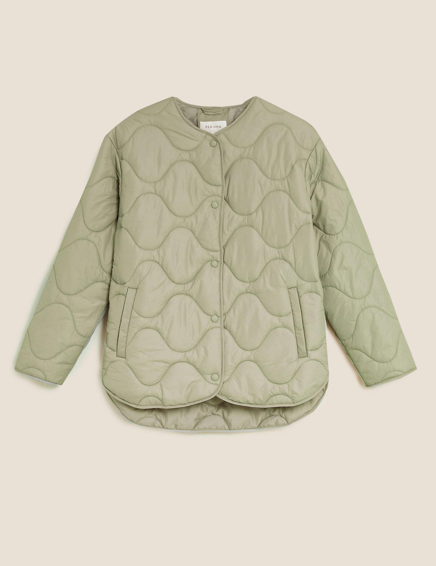 M&S ANGEL Khaki Lightweight Quilted Jacket with Cord Trim 